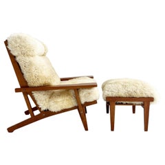 Forsyth Vintage GE 375 Paddle Chair and Ottoman with Custom Sheepskin Cushions