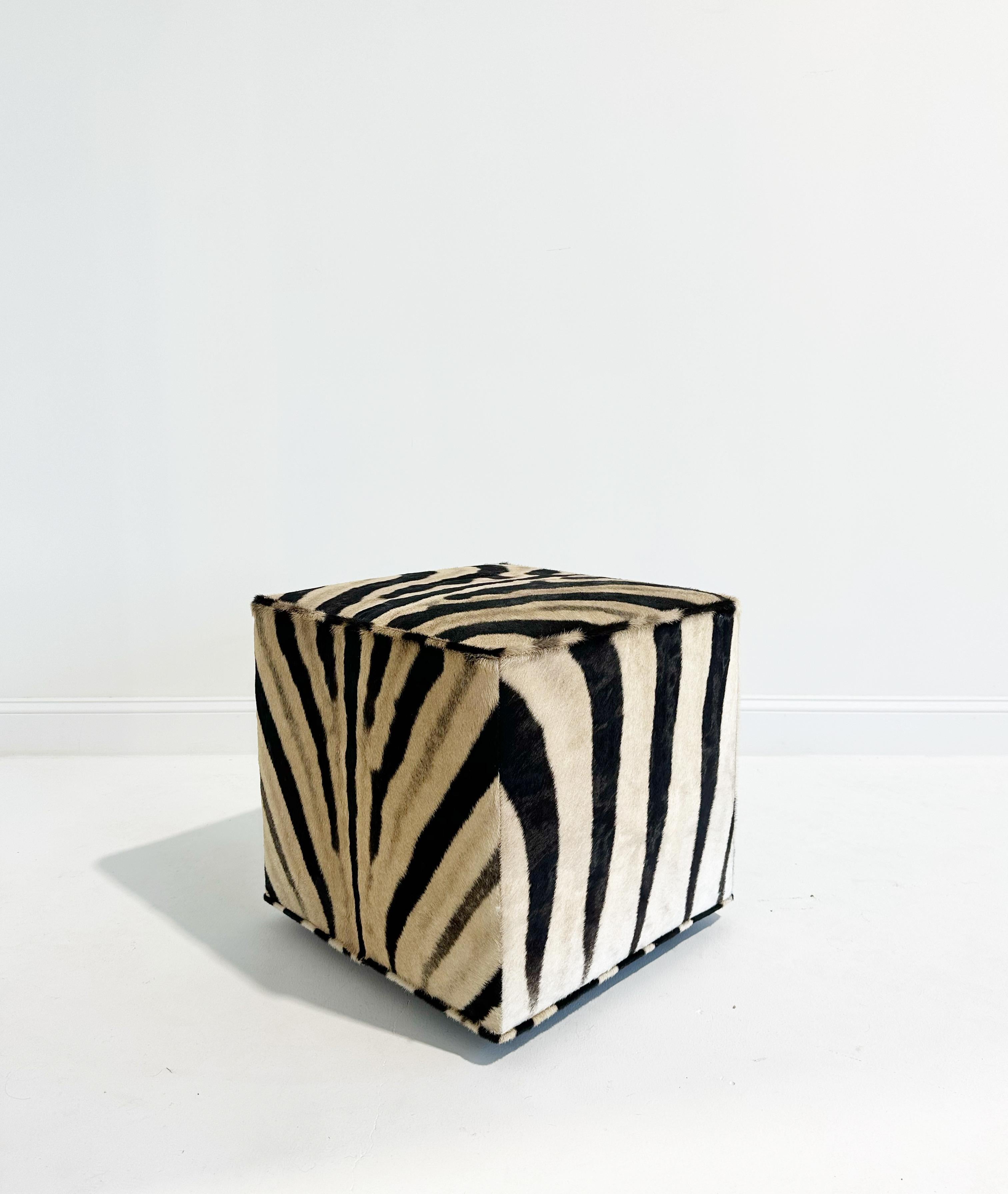 Contemporary Forsyth Zebra Cube Ottoman For Sale