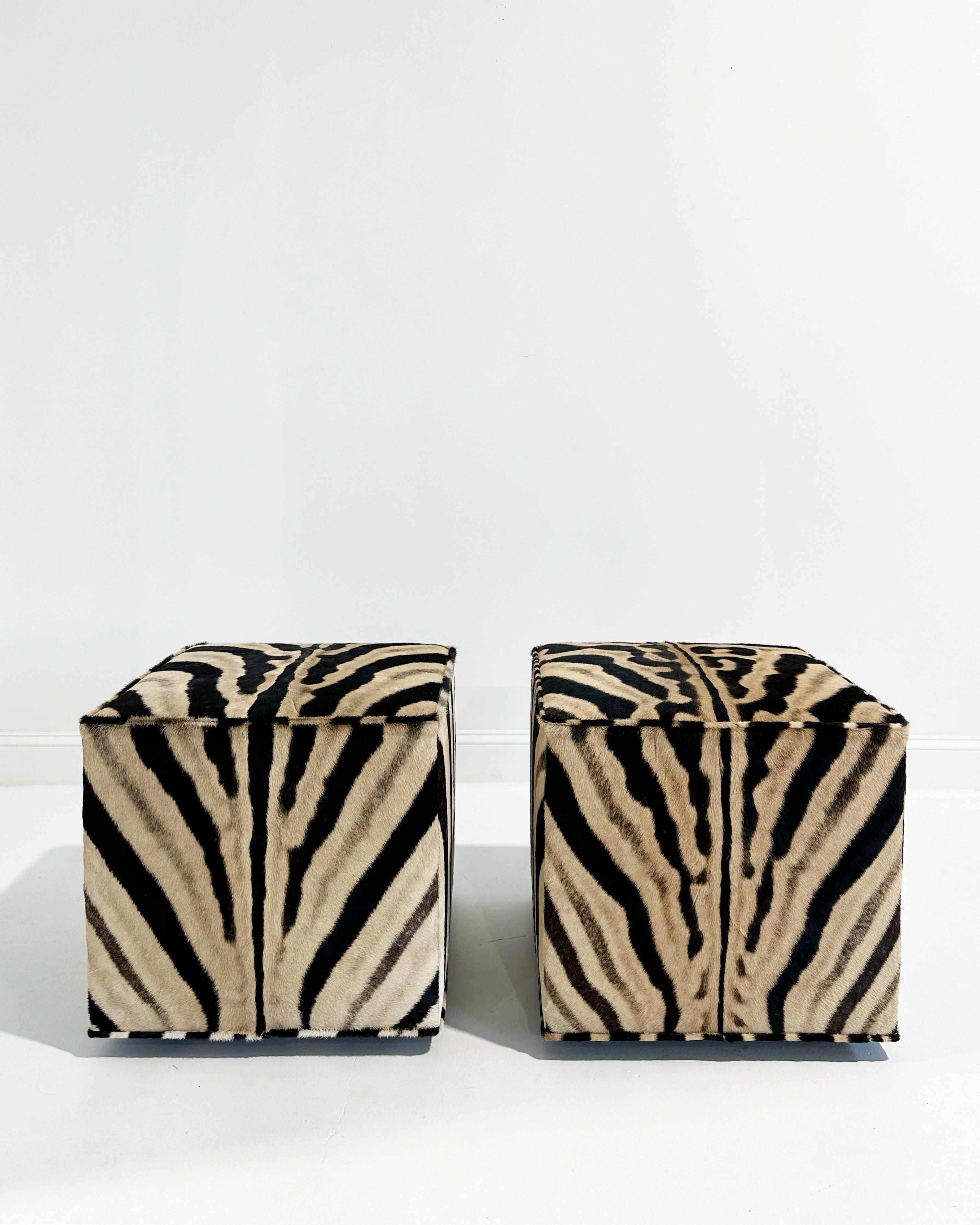 Contemporary Forsyth Zebra Cube Ottoman For Sale