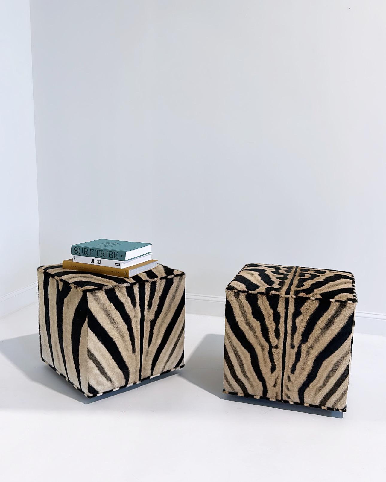 Zebra Hide Forsyth Zebra Cube Ottoman For Sale