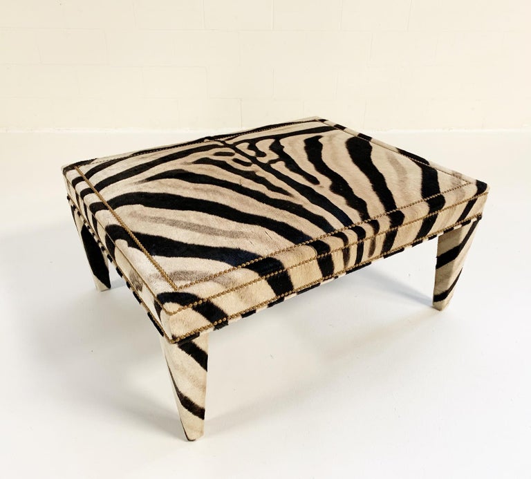 Forsyth Zebra Hide Parsons Style Ottoman at 1stDibs zebra ottoman, zebra hide ottoman