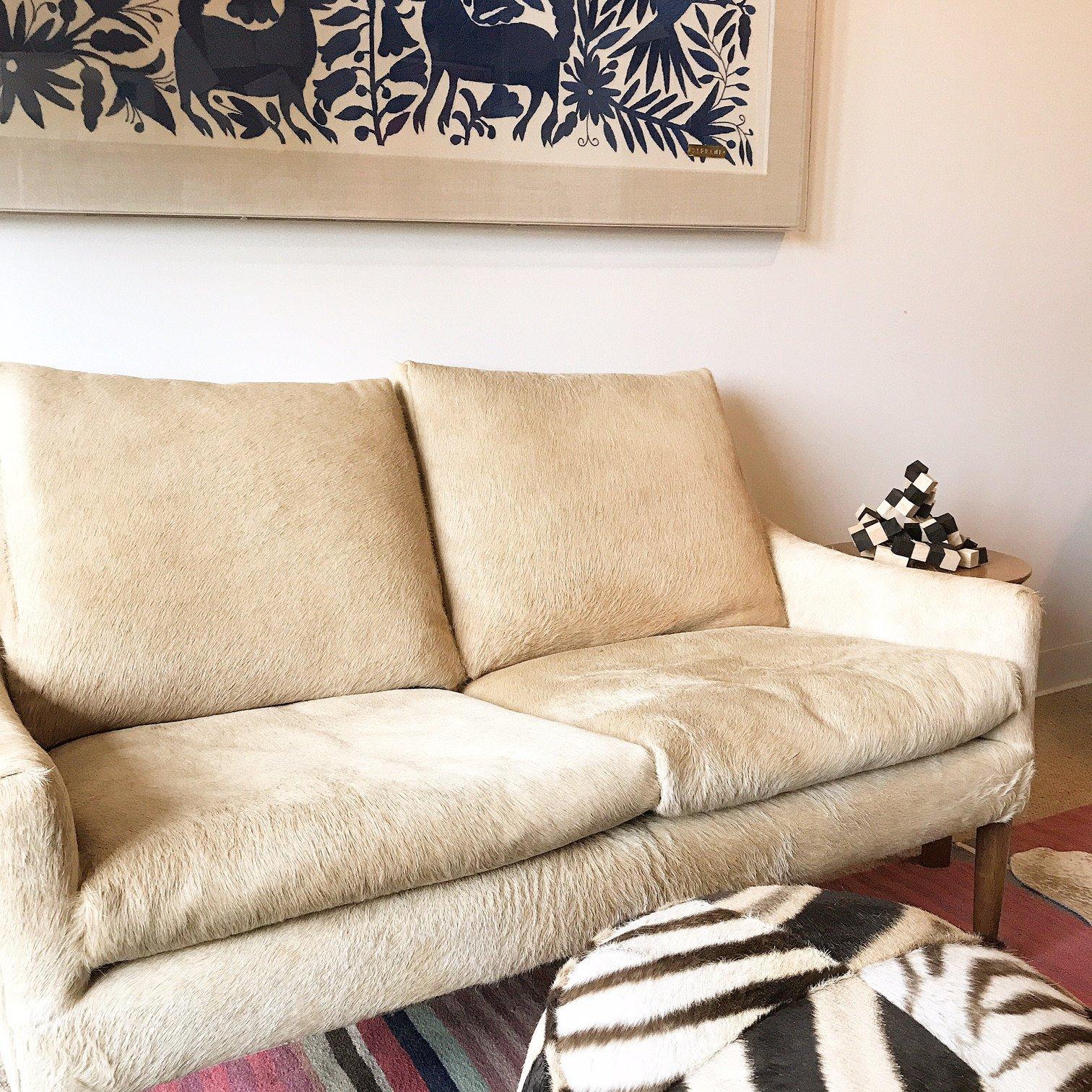 Forsyth Zebra Hide Pouf Ottoman In New Condition In SAINT LOUIS, MO