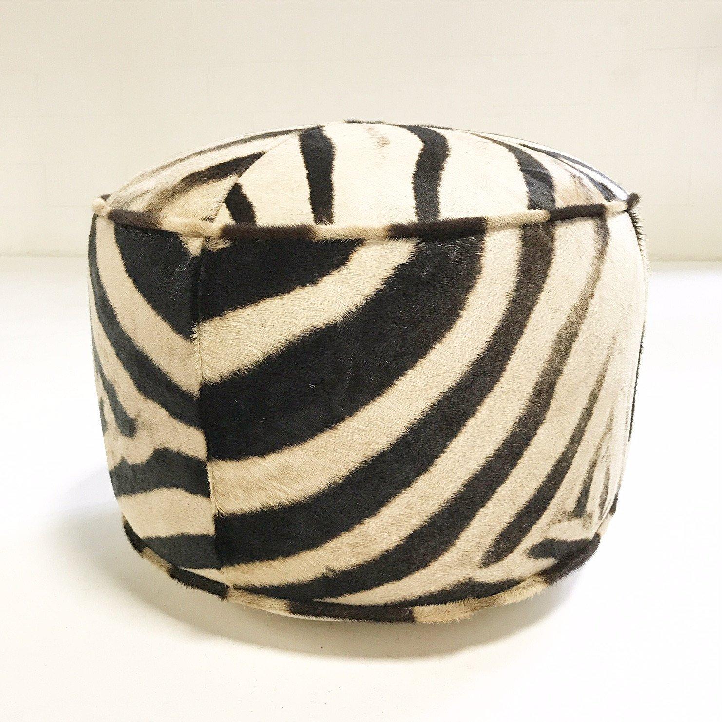 Contemporary Forsyth Zebra Hide Pouf Ottoman