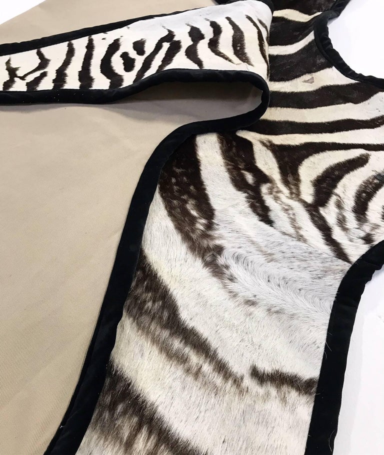 Forsyth Zebra Hide Rug Trimmed in Black Velvet For Sale at 1stDibs