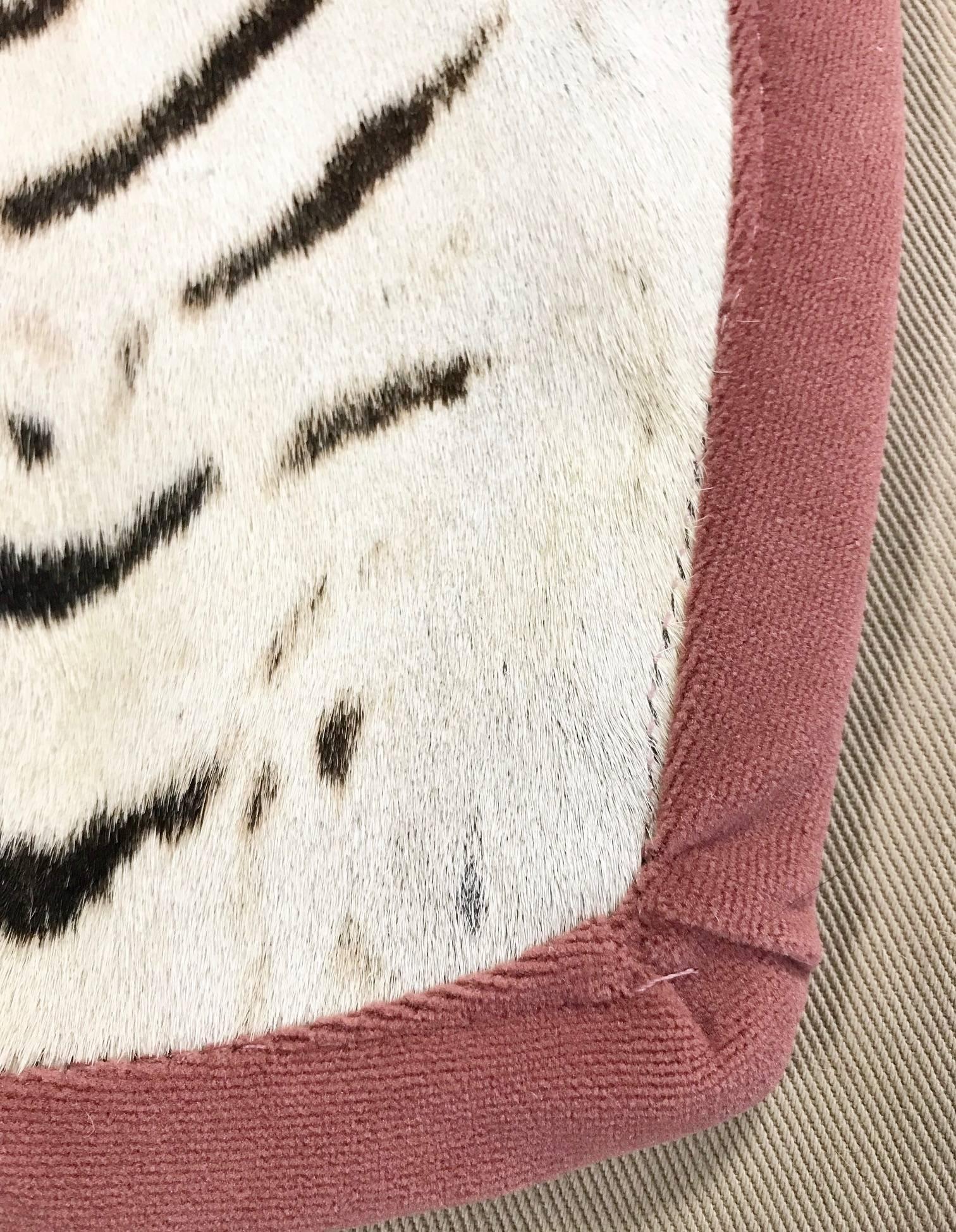 Contemporary Forsyth Zebra Hide Rug Trimmed in Blush Velvet
