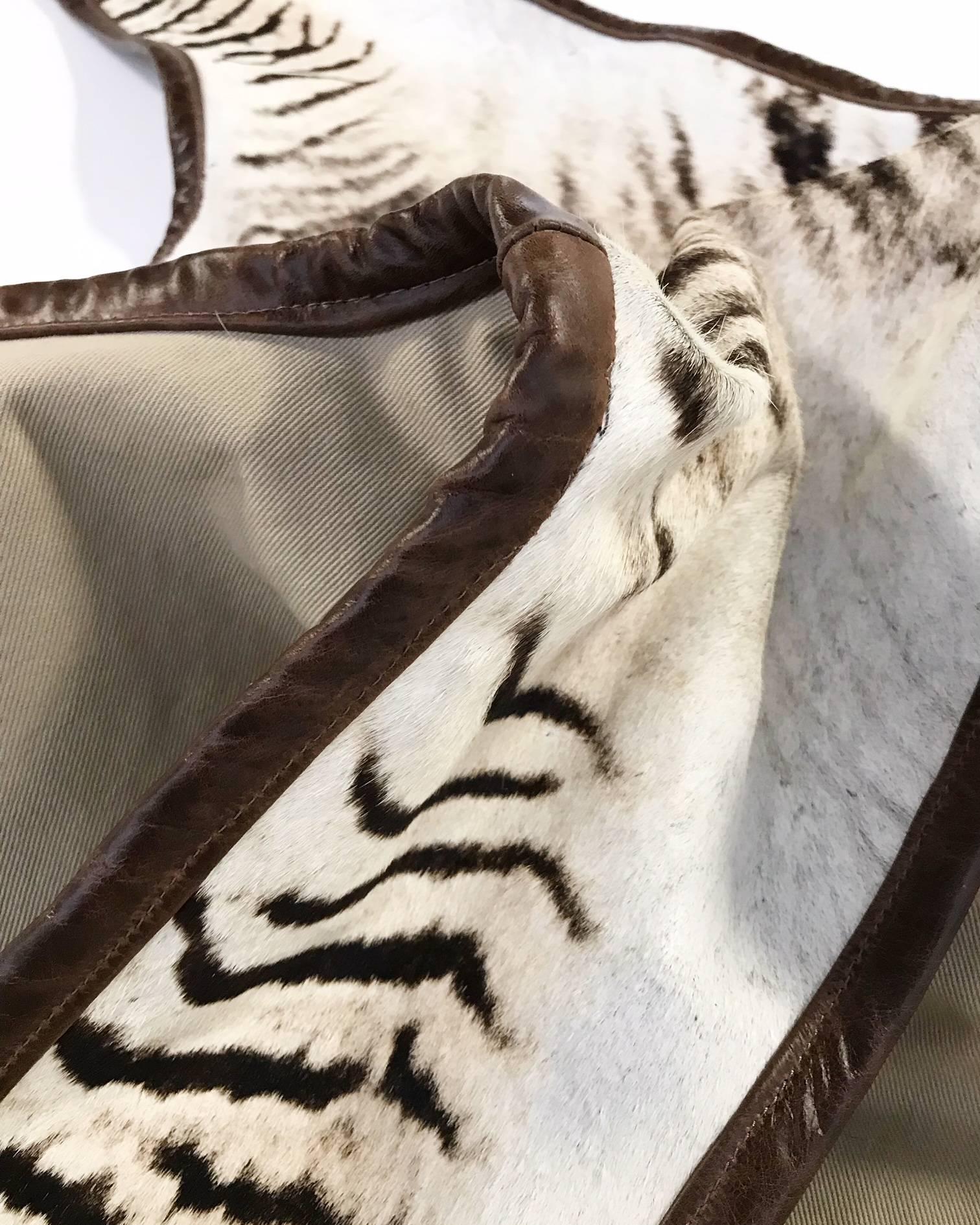 Contemporary Forsyth Zebra Hide Rug Trimmed in Leather