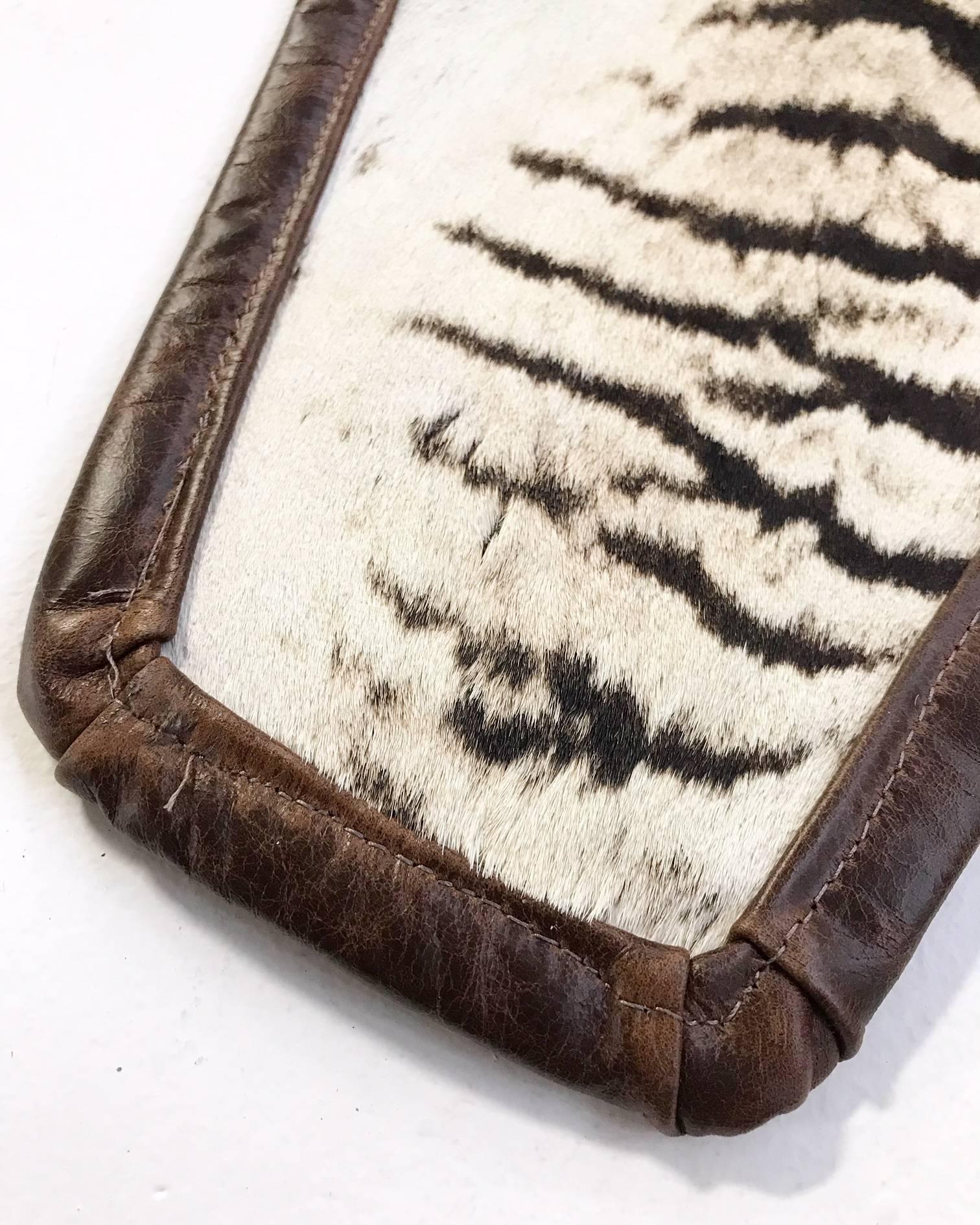 Forsyth Zebra Hide Rug Trimmed in Leather 1