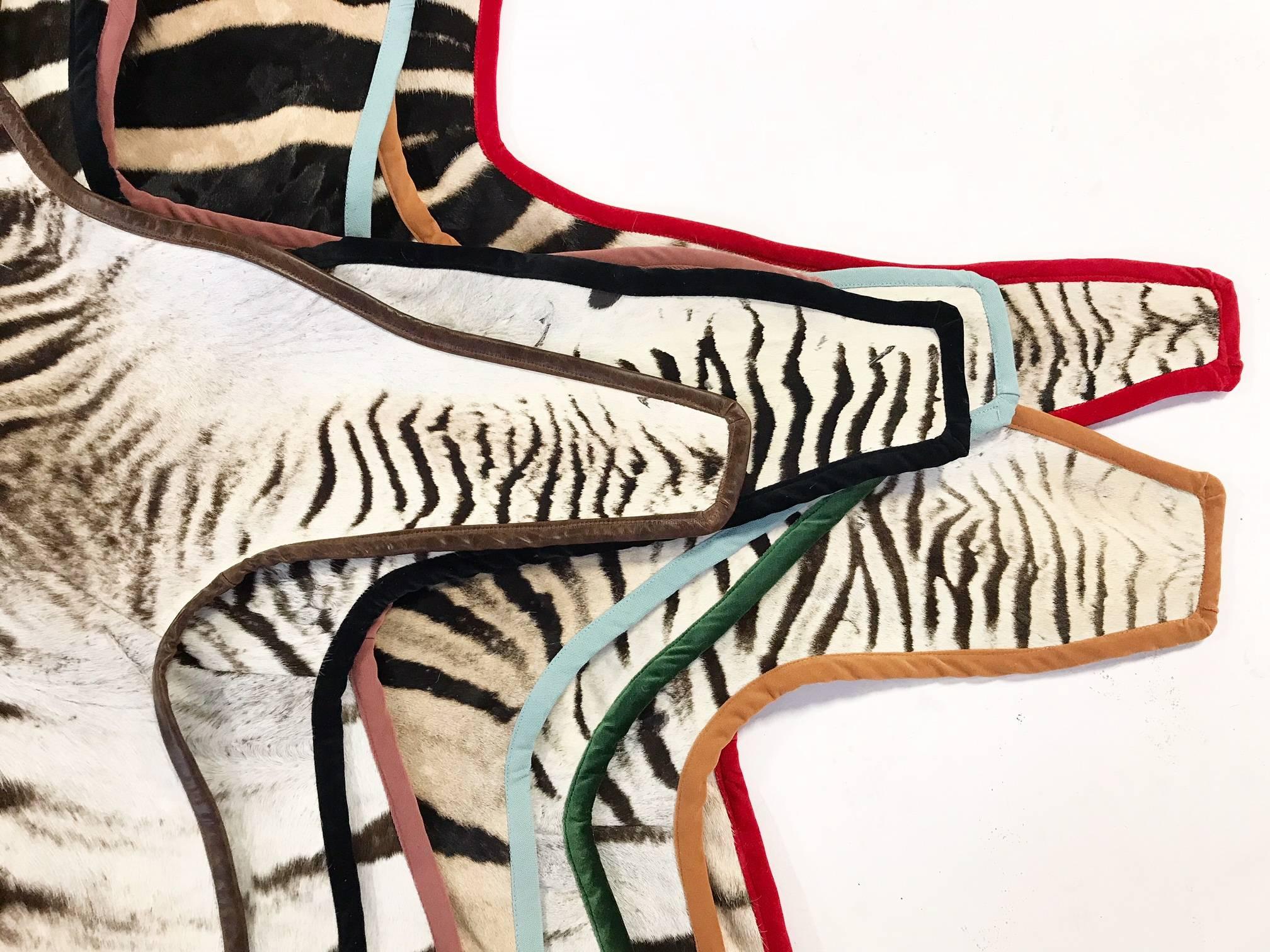 Forsyth Zebra Hide Rug Trimmed in Leather 5