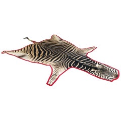 Forsyth Zebra Hide Rug Trimmed in Red Velvet