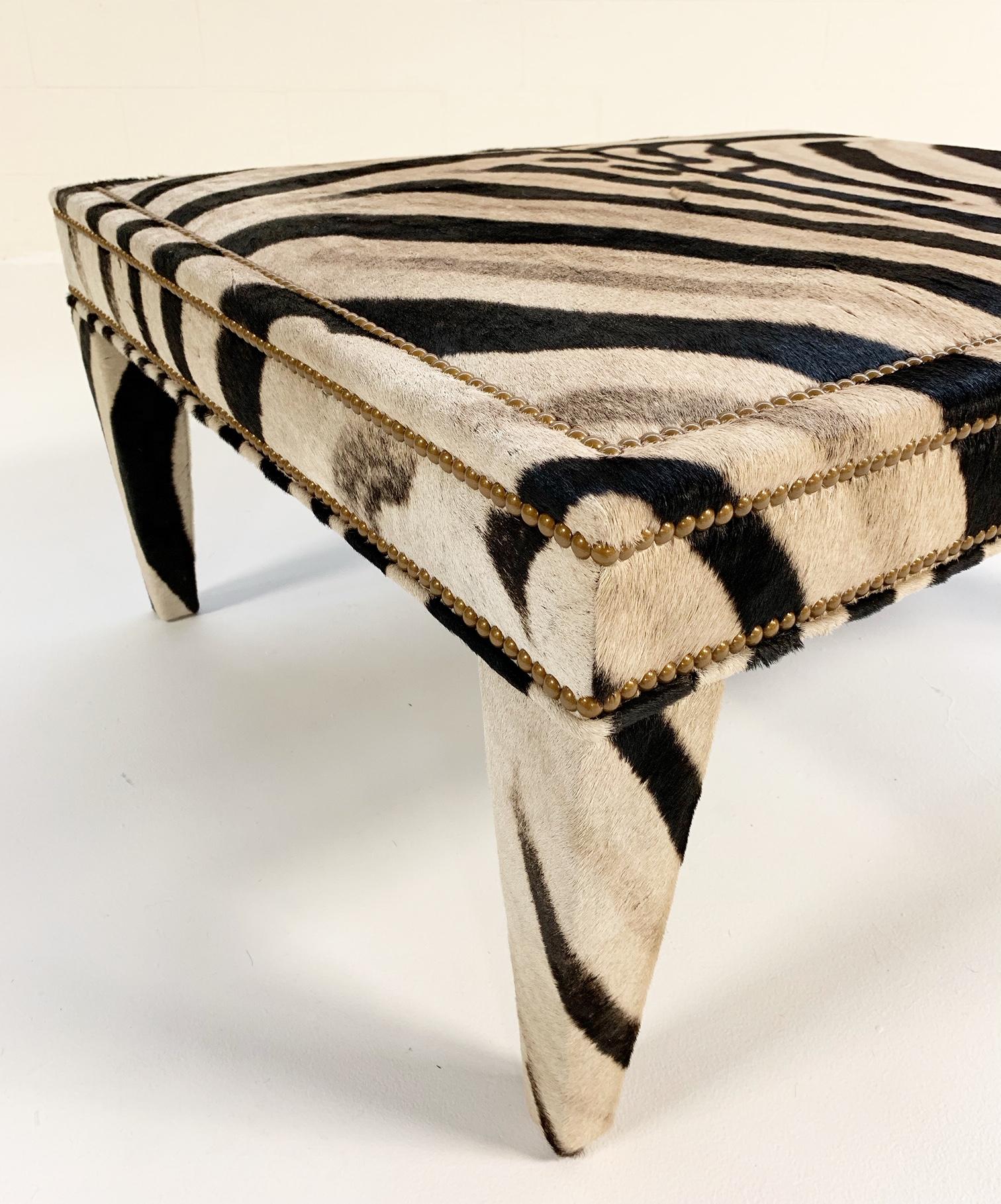 American Forsyth Zebra Parsons Style Ottoman or Coffee Table, Made to Order For Sale