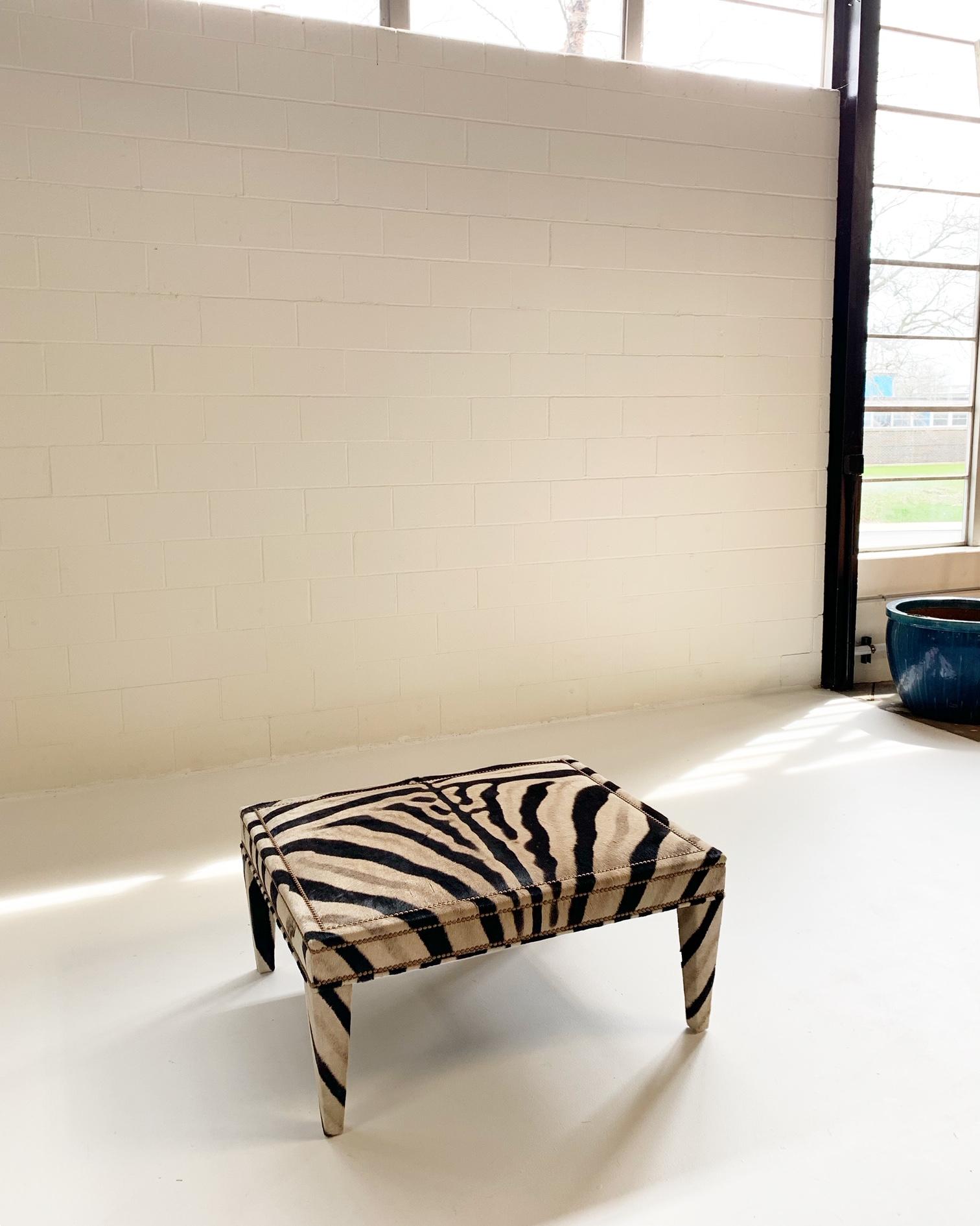 Zebra Hide Forsyth Zebra Parsons Style Ottoman or Coffee Table, Made to Order For Sale