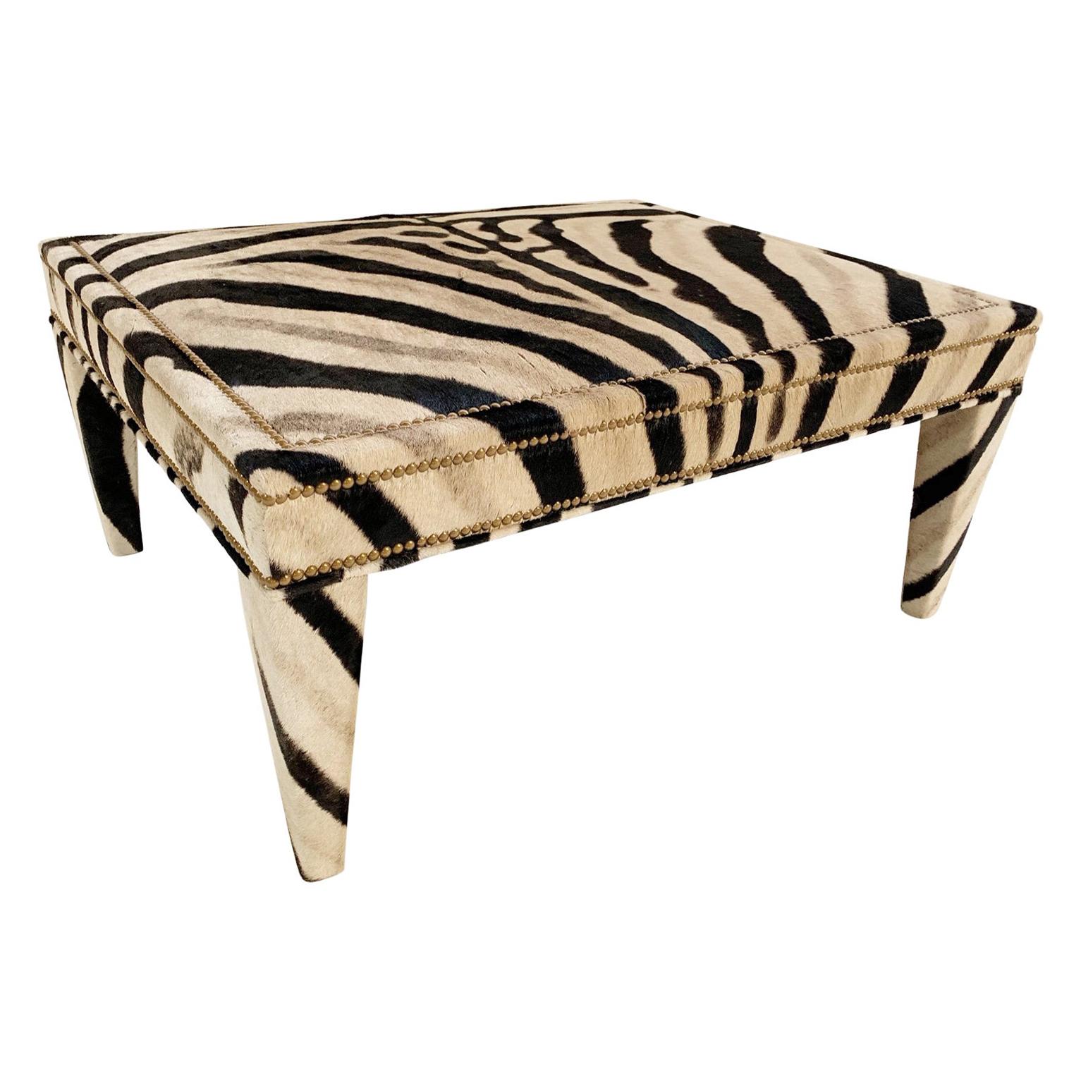 Forsyth Zebra Parsons Style Ottoman or Coffee Table, Made to Order