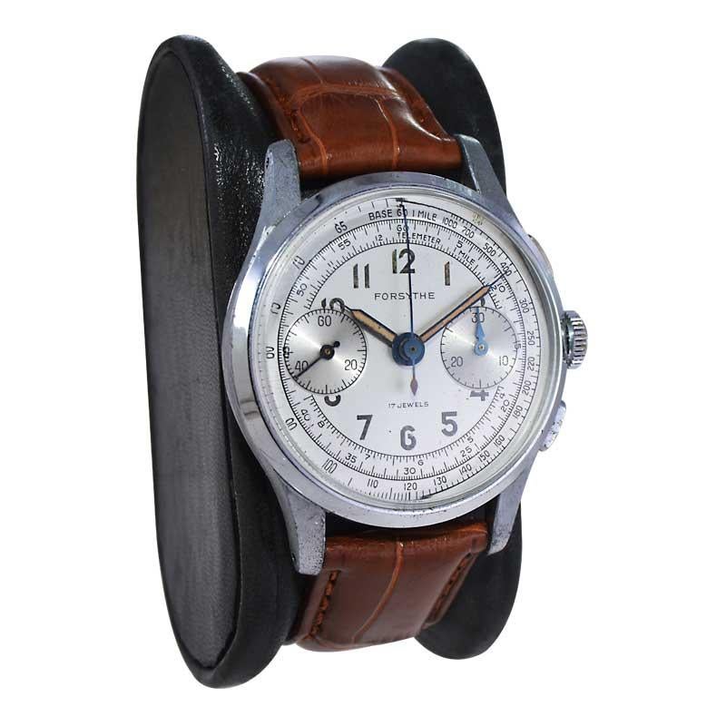 Art déco Montre chronographe Forsythe en acier avec cadran original non restauré des années 1940 en vente