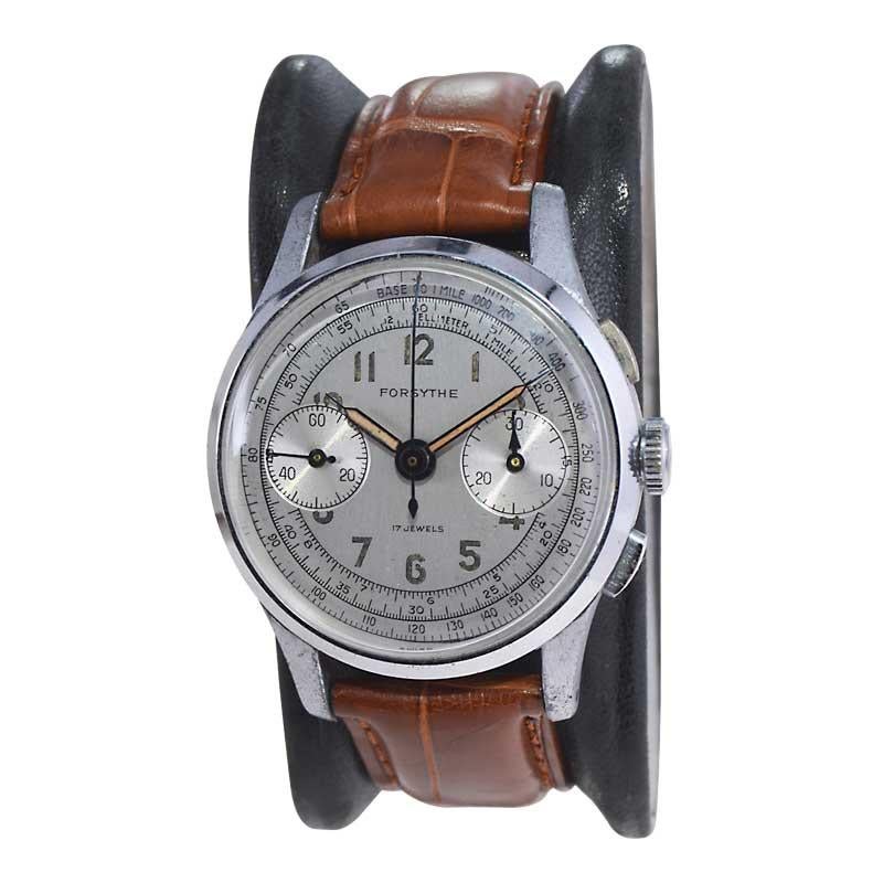 Montre chronographe Forsythe en acier avec cadran original non restauré des années 1940 Excellent état - En vente à Long Beach, CA