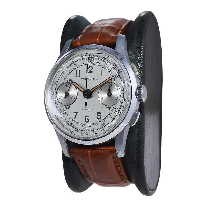 Montre chronographe Forsythe en acier avec cadran original non restauré des années 1940 Unisexe en vente