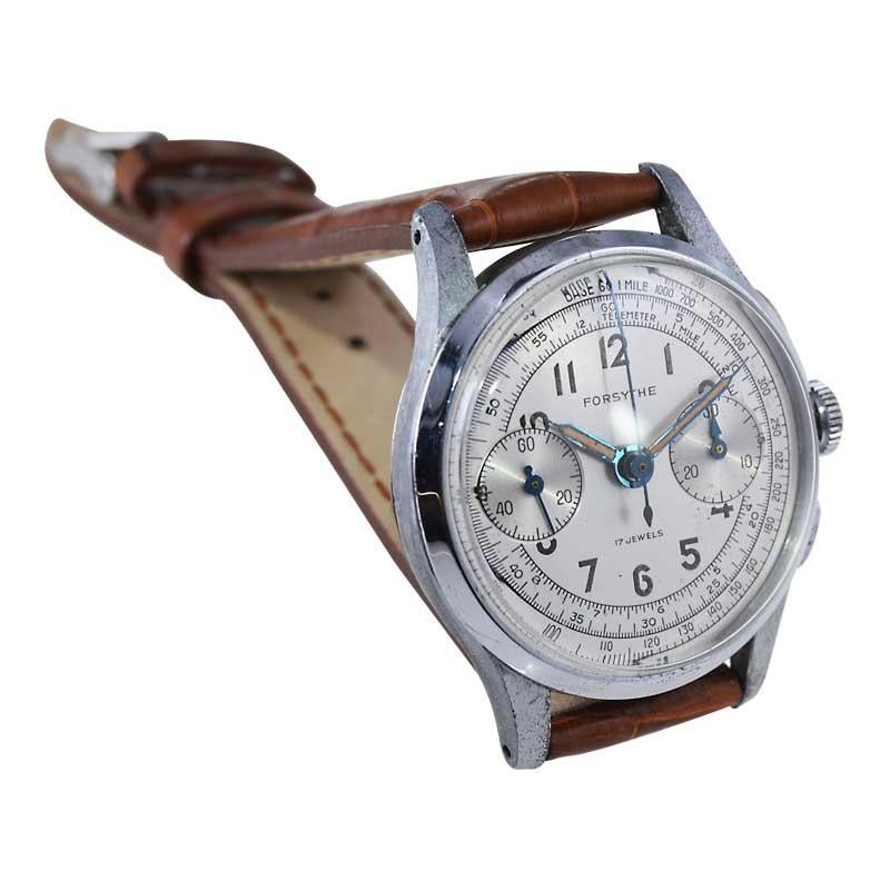 Montre chronographe Forsythe en acier avec cadran original non restauré des années 1940 en vente 1