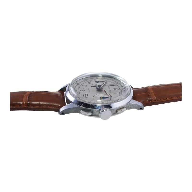 Montre chronographe Forsythe en acier avec cadran original non restauré des années 1940 en vente 4
