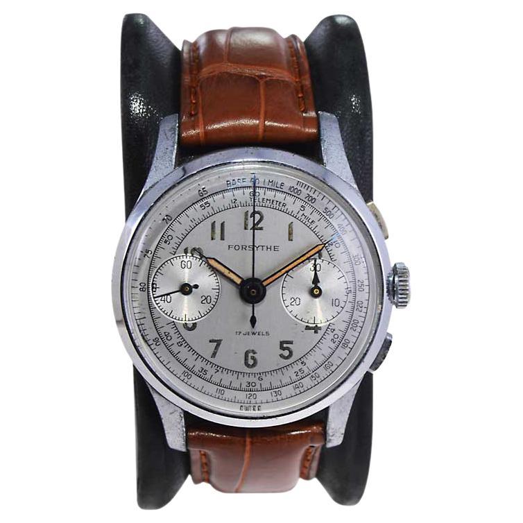 Montre chronographe Forsythe en acier avec cadran original non restauré des années 1940 en vente