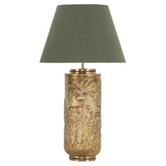 Fort Kochi Repousse Table Lamp in Patinated Brass & Semi Precious Stone