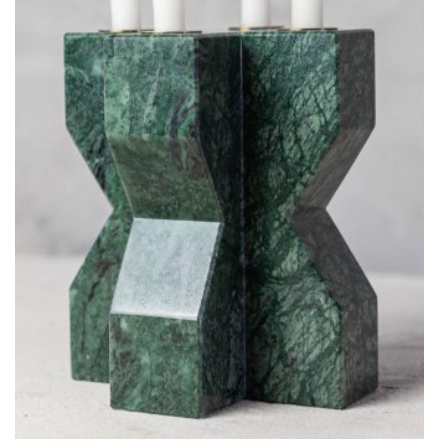 Fort marble candle holder by Essenzia
Materials: Brushed Brass, Carrara, Nero Marquina, India Green, Verde Viana
Dimensions: 15 x 15 x 18

Brutalist architectural style candle holder characterized by its presence and sharp angles. Sculptural