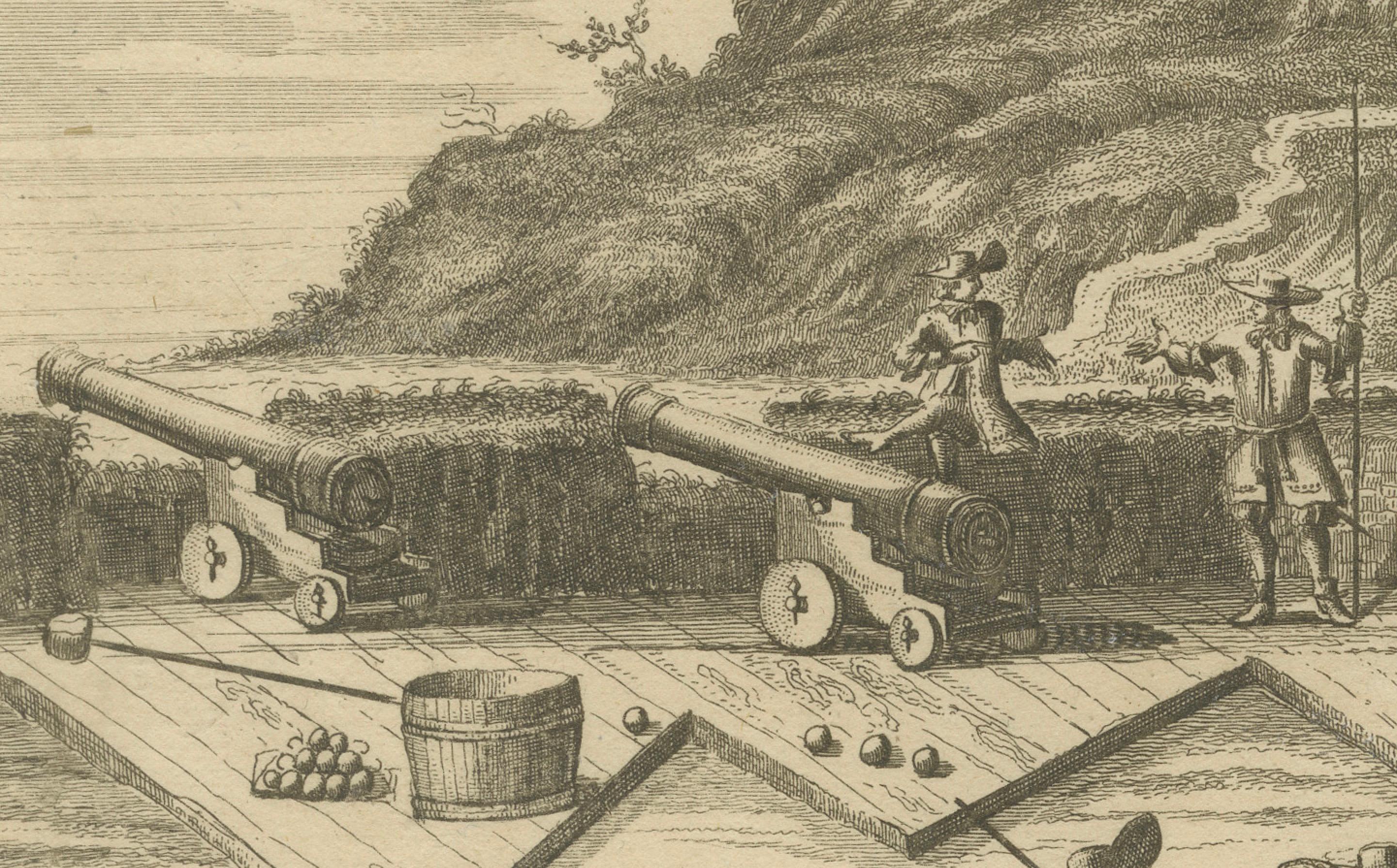 Fort Nassau sur l'île de Gorée - Gravure coloniale hollandaise, c.1700 Bon état - En vente à Langweer, NL