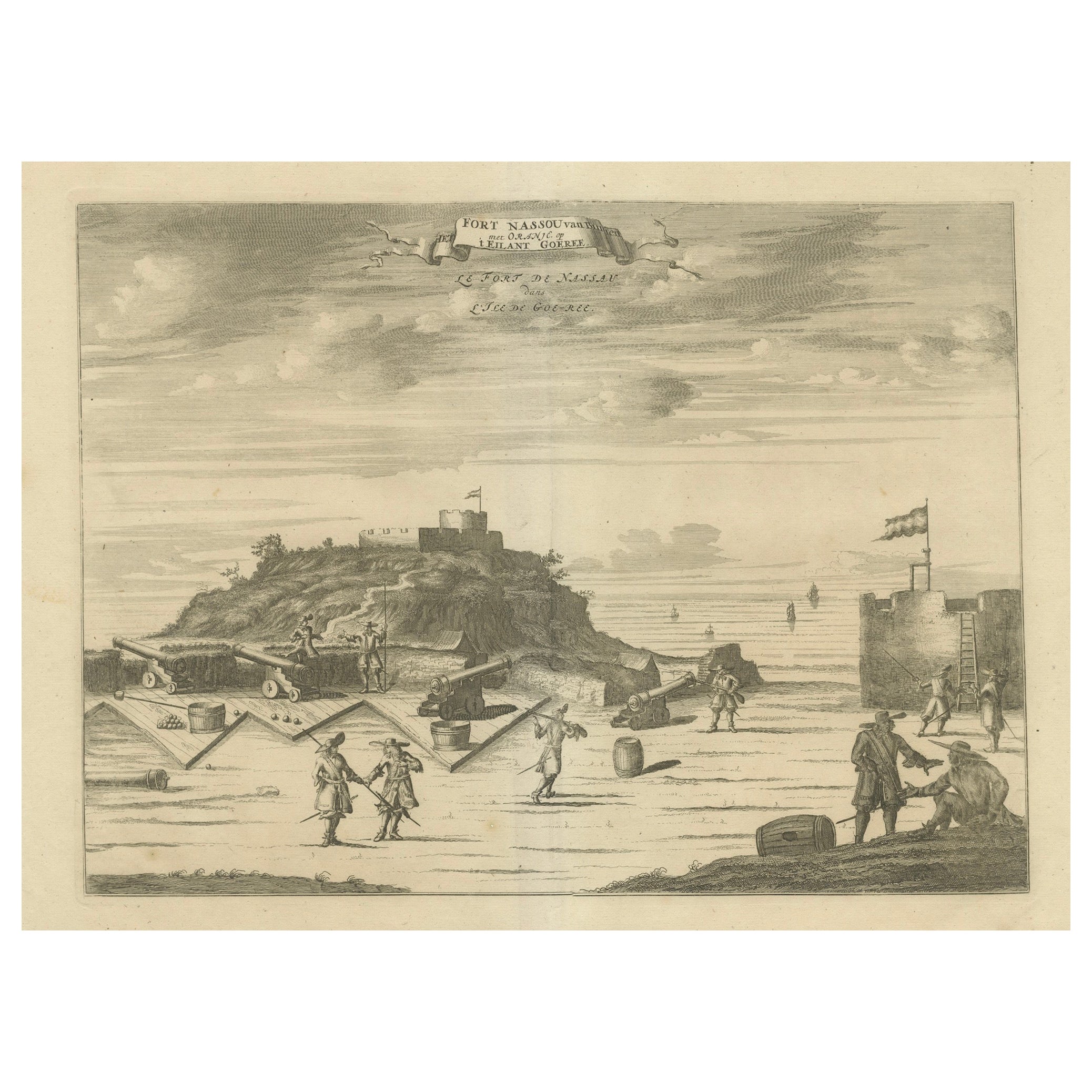 Fort Nassau sur l
île de Gorée - Gravure coloniale hollandaise, c.1700