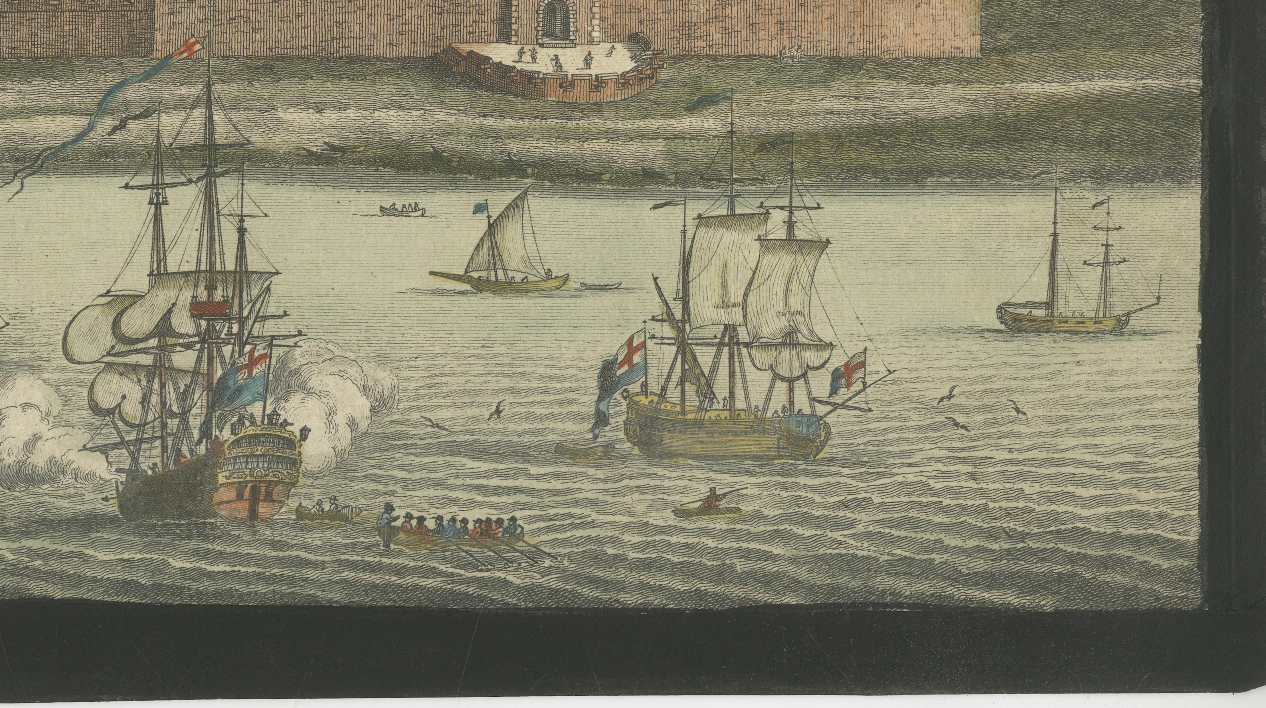 Fort St. George an der Coromandel-Küste - Handkolorierter Kupferstich von R. Sayer, London, 1754

Dieser seltene und eindrucksvolle handkolorierte Stich zeigt Fort St. George, die erste britische Festung in Indien, die sich an der Coromandel-Küste