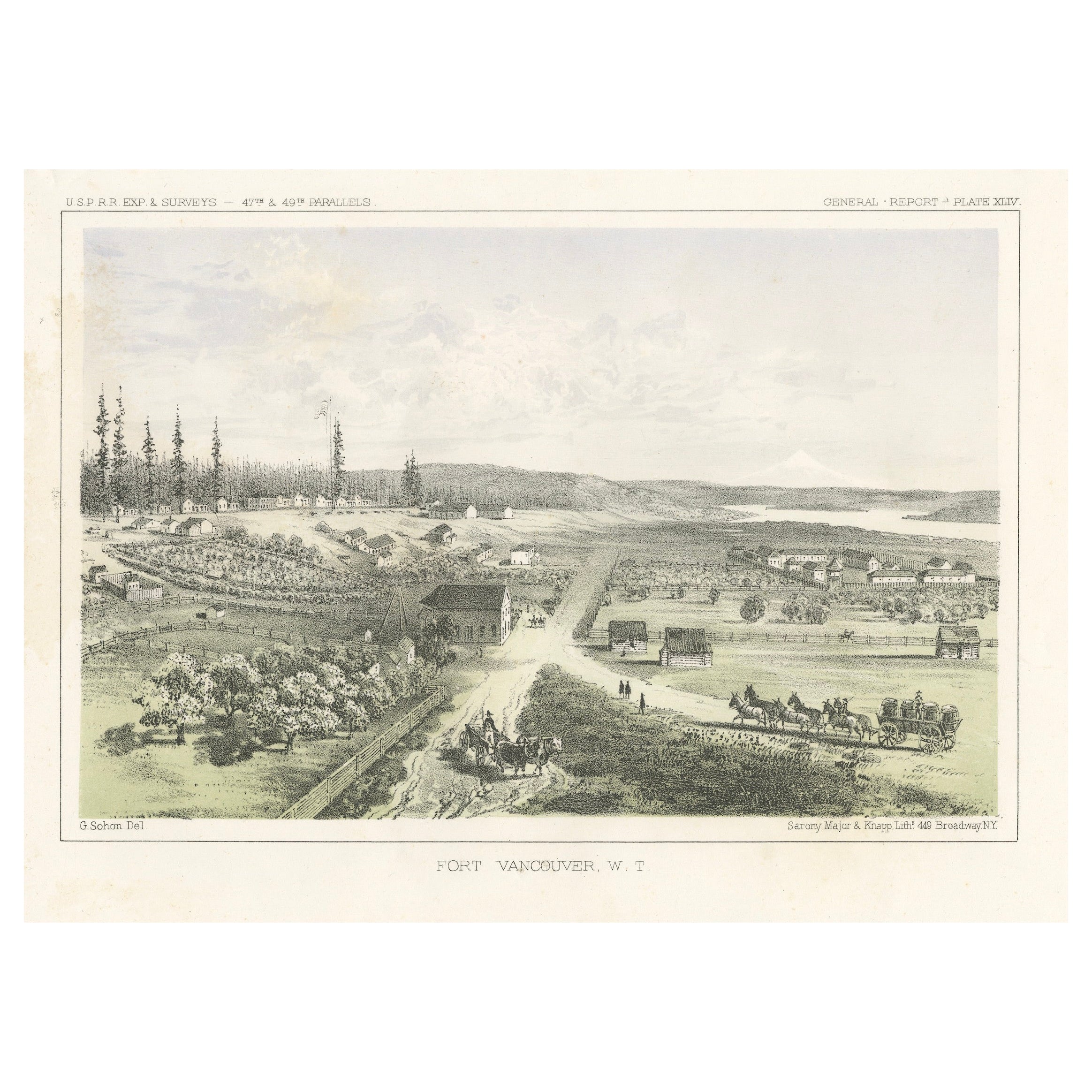 Fort Vancouver, Washingtoner Territorium, U.S. Railroad Survey Ansicht - ca.1850 im Angebot