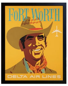 "Fort Worth" Vintage Delta Airlines Travel Poster by John Hardy, circa 1950s