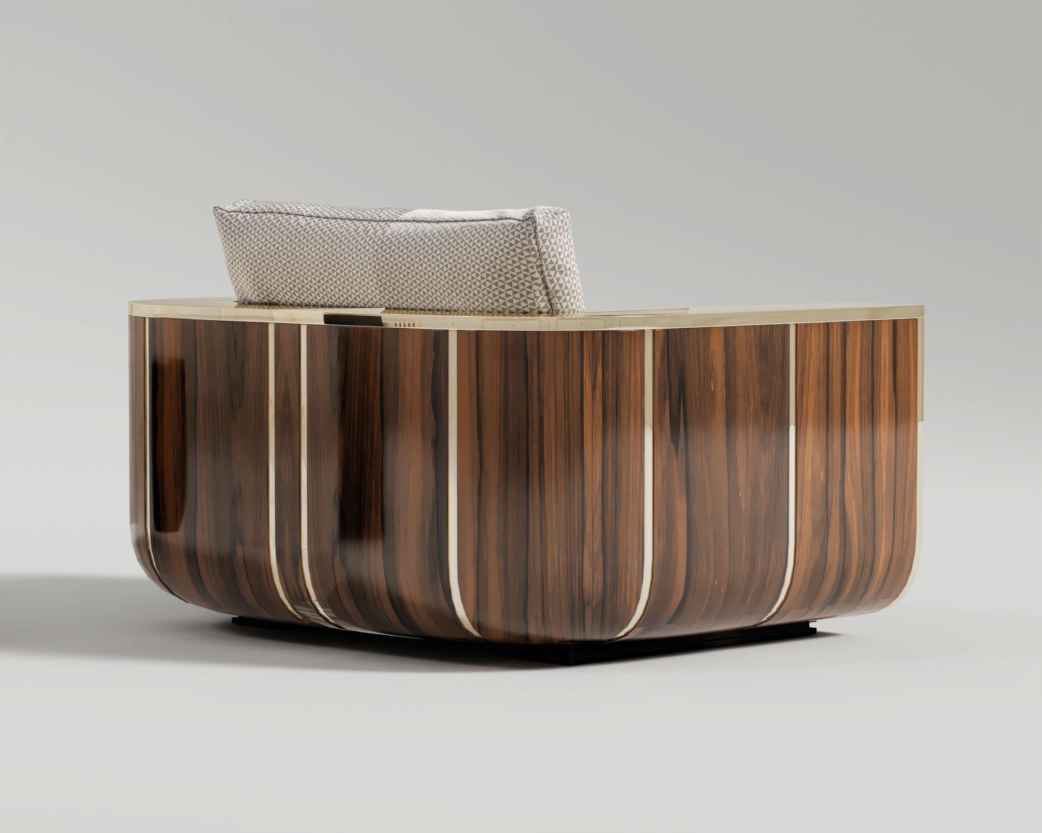 Forte Clubsessel aus amerikanischem Nussbaumholz und polierter Bronze von Palena Furniture  (Gebürstet) im Angebot