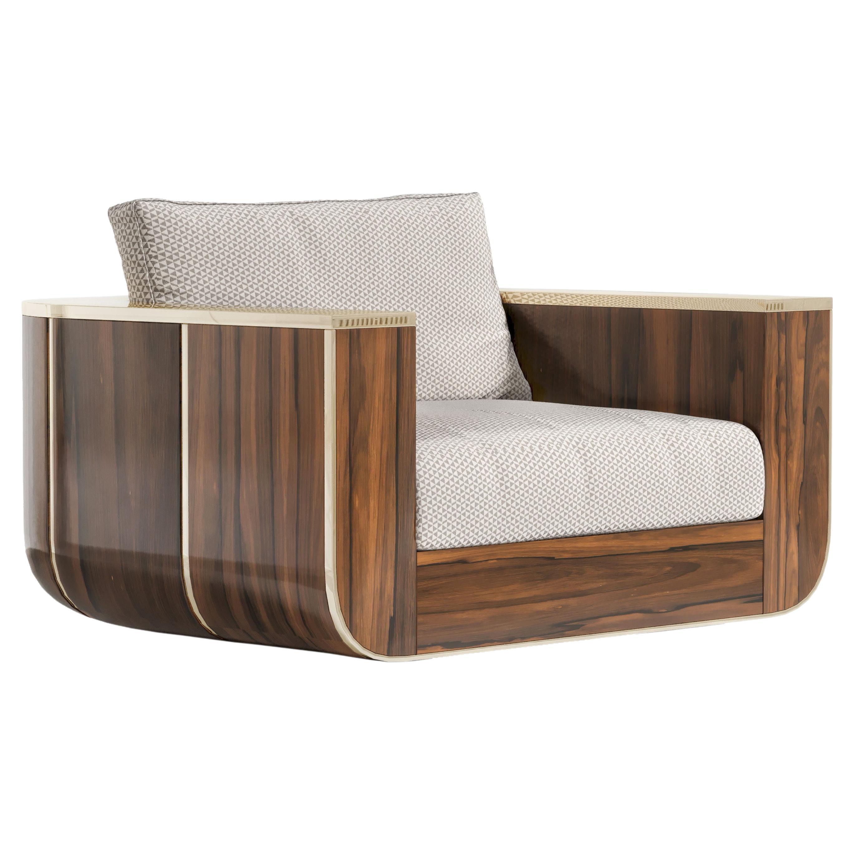 Chaise Club Forte en noyer américain et bronze poli par Palena Furniture 