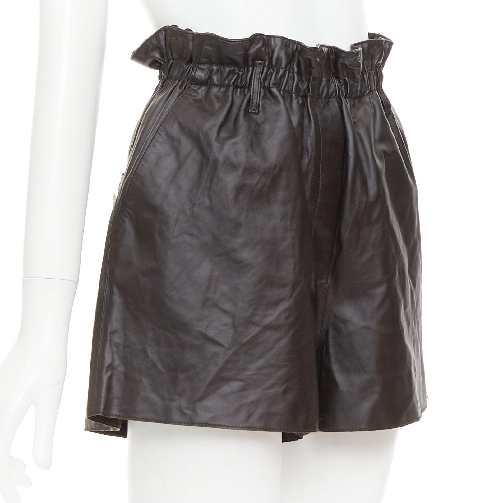 Black FORTE FORTE Parrrs chocolate brown leather paperbag waist shorts Sz.1 S For Sale