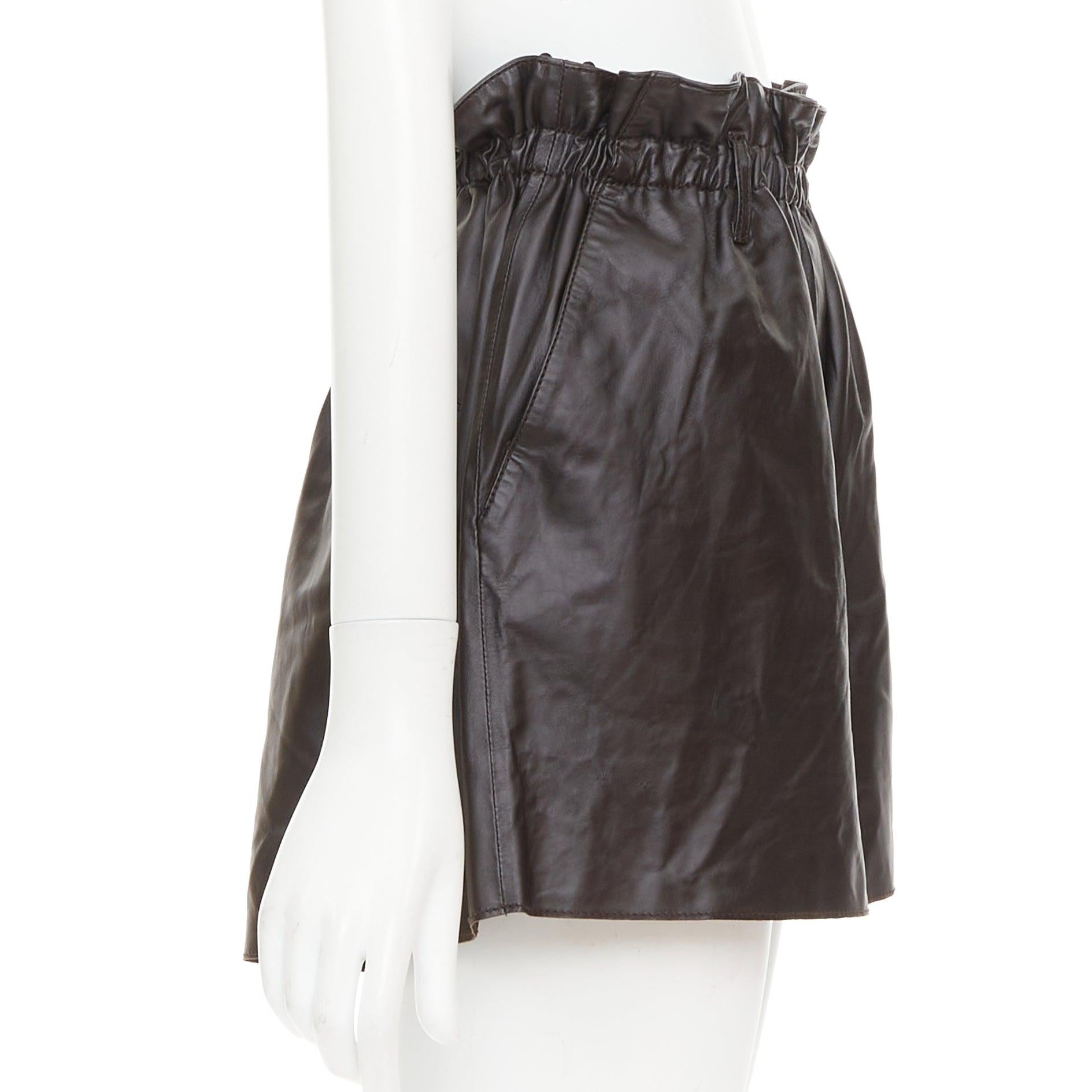 FORTE FORTE Parrrs chocolate brown leather paperbag waist shorts Sz.1 S In Good Condition For Sale In Hong Kong, NT
