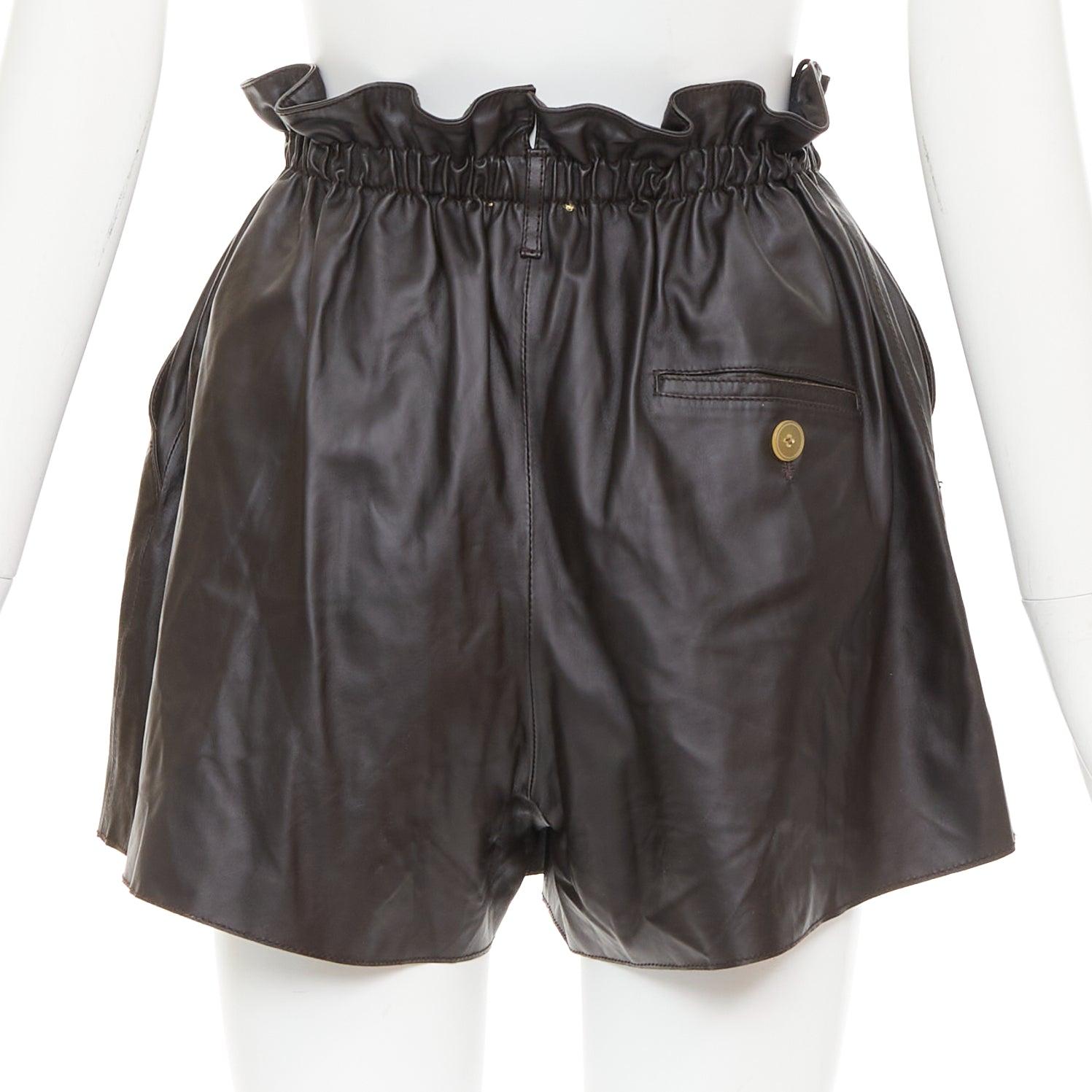Women's FORTE FORTE Parrrs chocolate brown leather paperbag waist shorts Sz.1 S For Sale