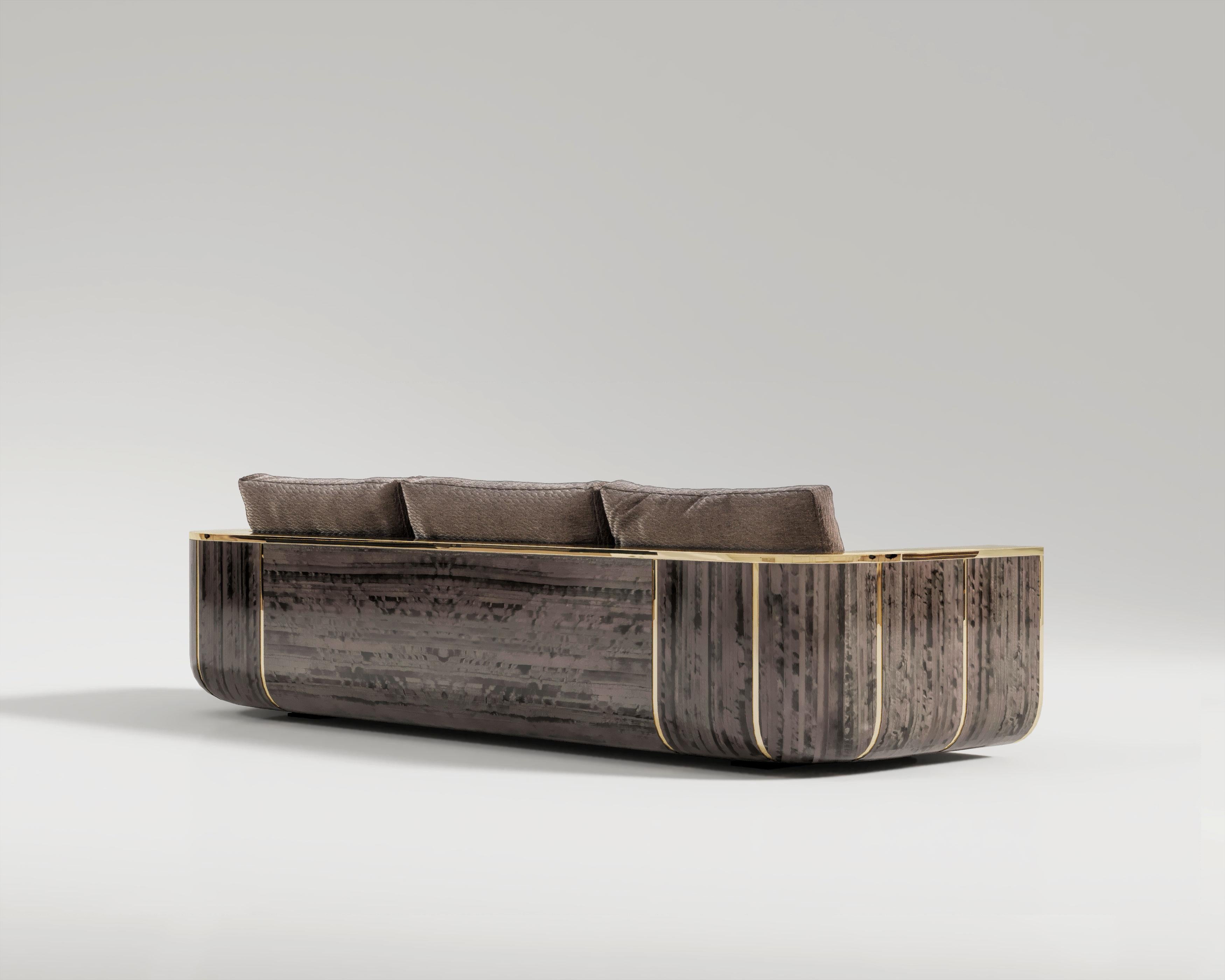 Forte Sofa in Eucalyptus and Polished Bronze by Palena Furniture In New Condition For Sale In Istanbul, TR