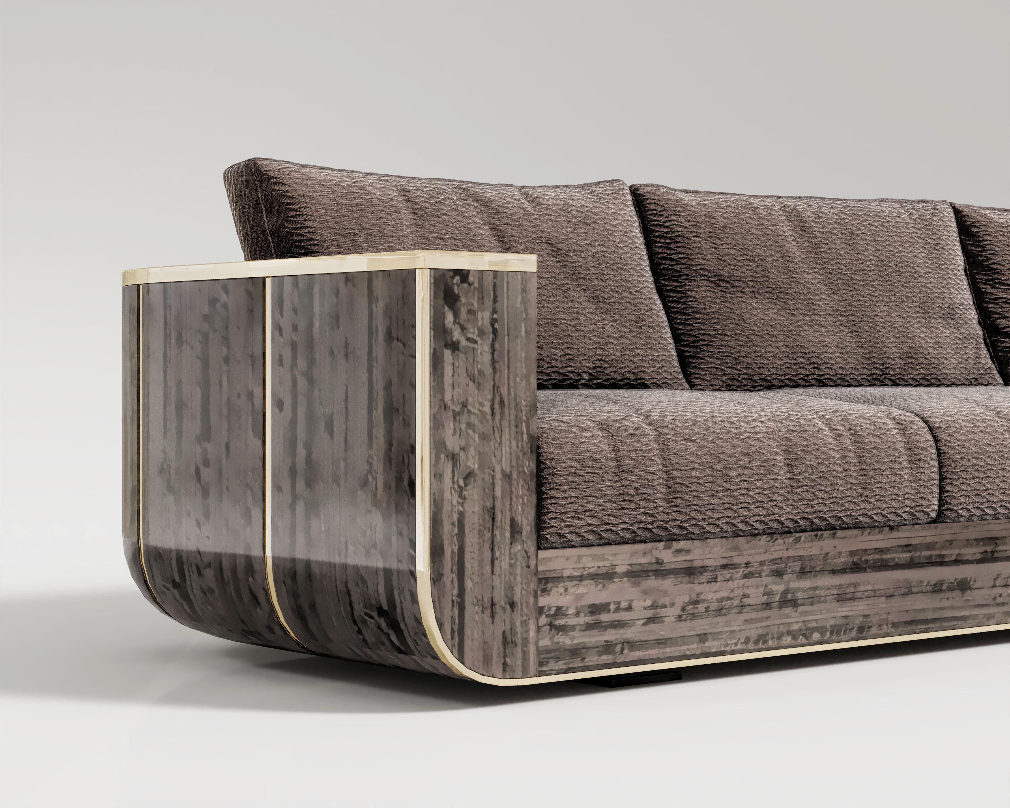 Contemporary Forte Sofa in Eucalyptus and Polished Bronze by Palena Furniture For Sale