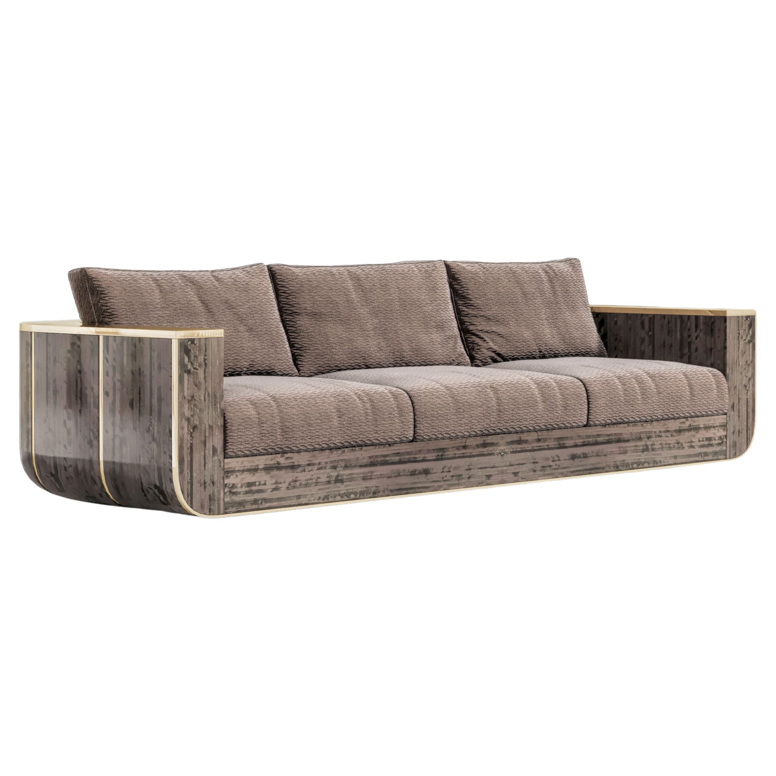 Forte Sofa in Eucalyptus and Polished Bronze by Palena Furniture For Sale