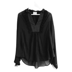 Forte_Forte - Camicia nera in cotone e seta con balze sul davanti