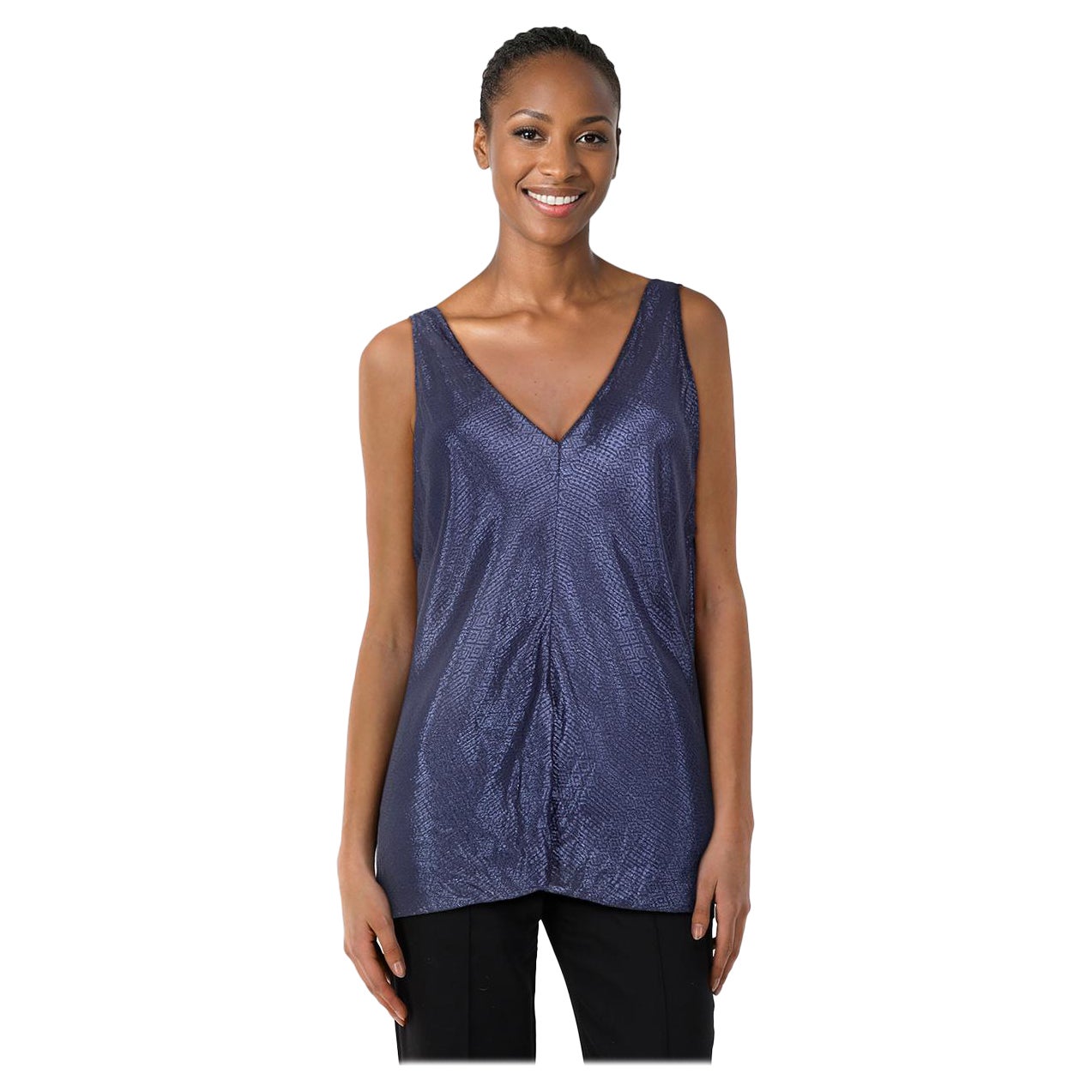 Forte_Forte Débardeur col V métallisé marine Taille XL en vente