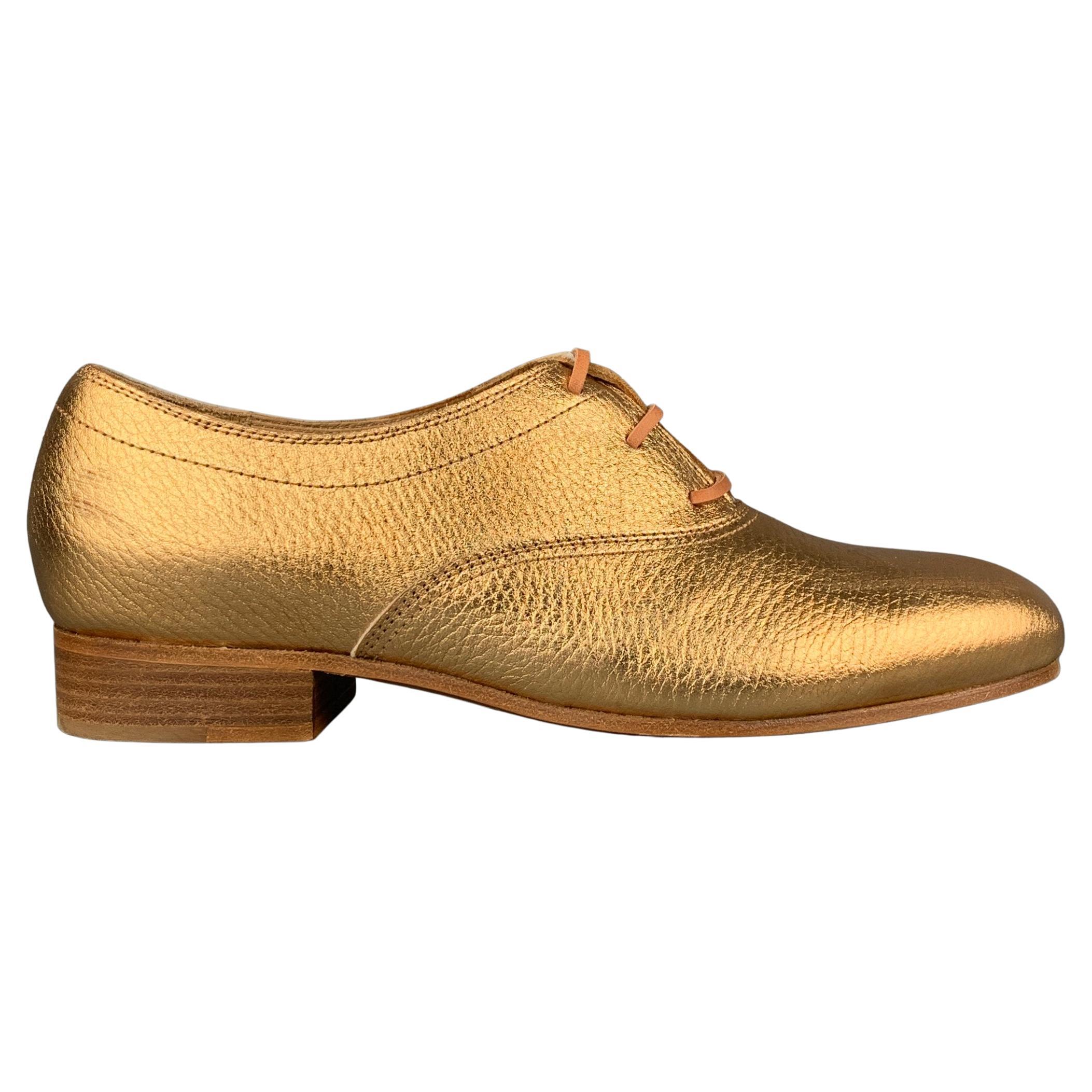 FORTE_FORTE Size 9 Gold Metallic Leather Lace Up Flats