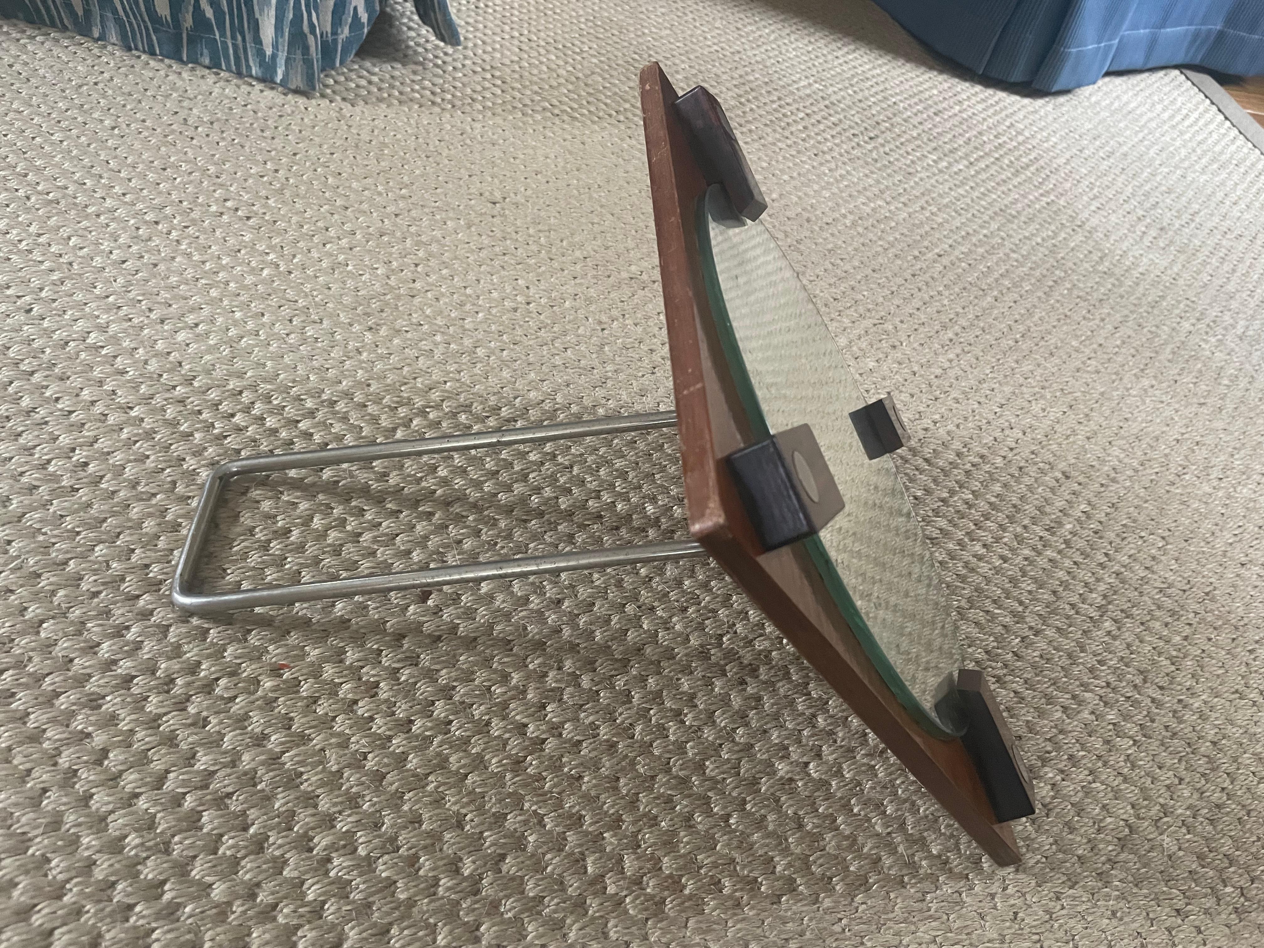 Mid-Century Modern Forties Rosewood and Steel Mirror For Sale