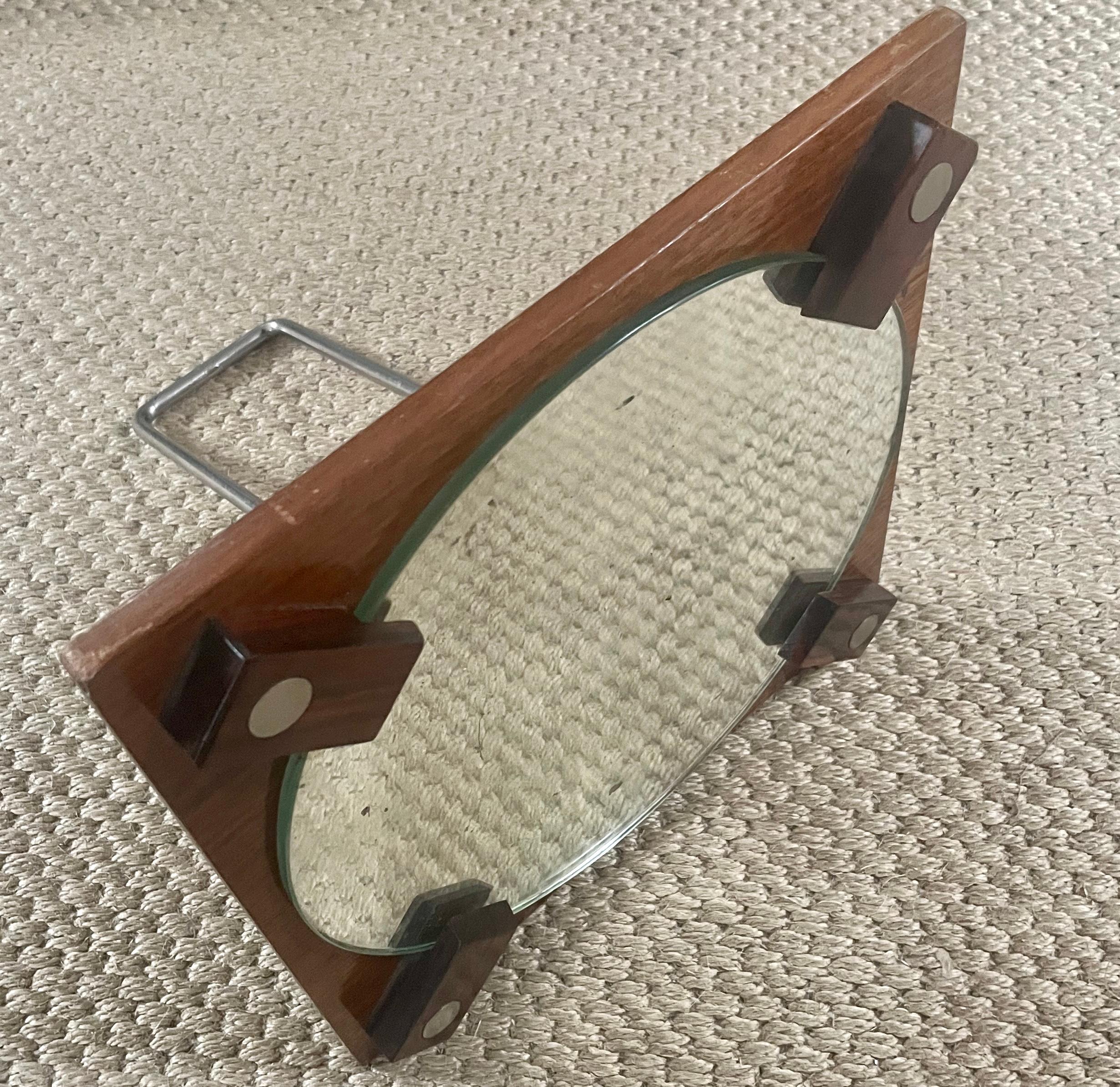 Italian Forties Rosewood and Steel Mirror For Sale