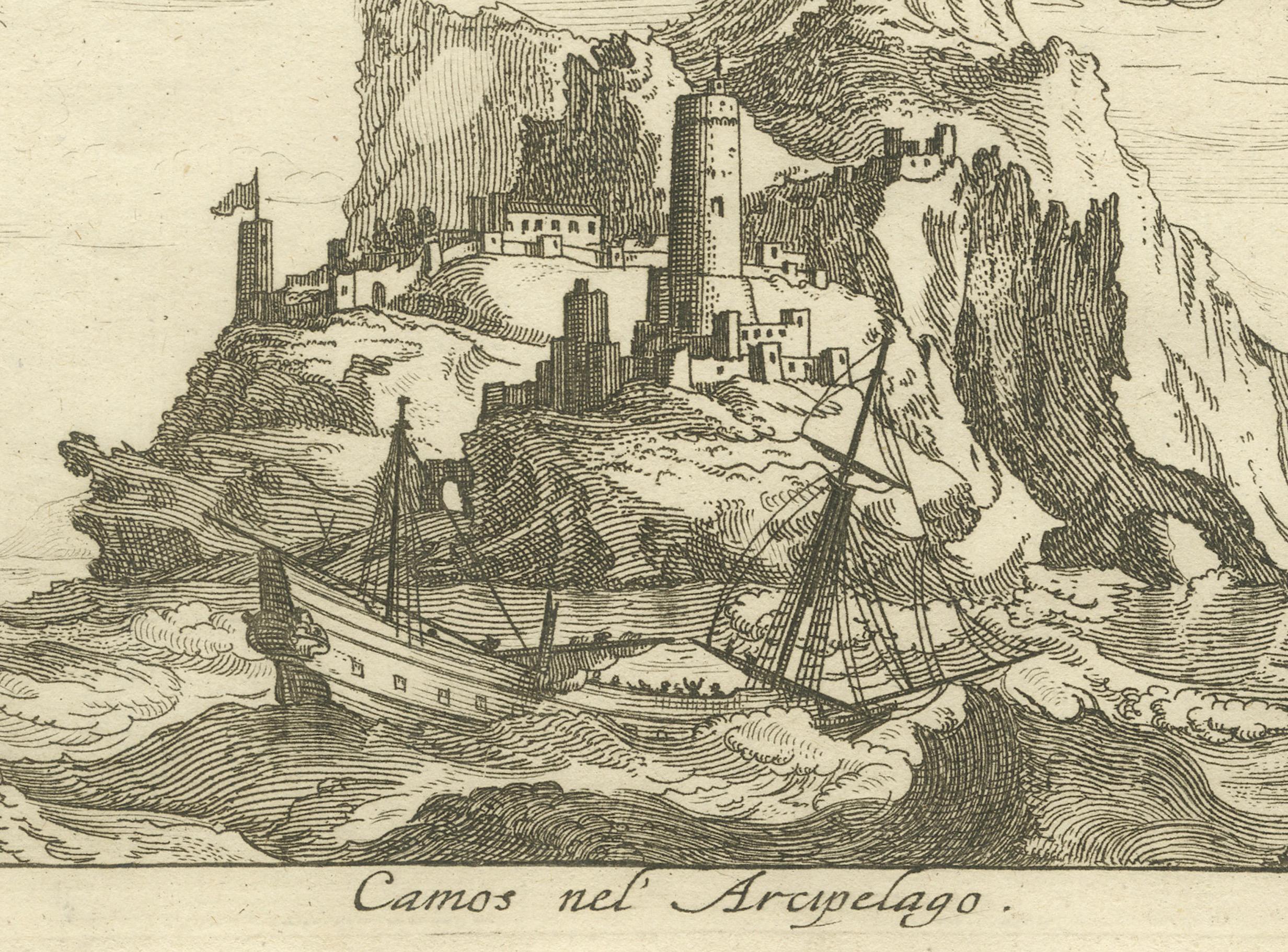 Isla fortificada en el archipiélago Egeo con barcos en el mar, hacia 1680 finales del siglo XVII en venta