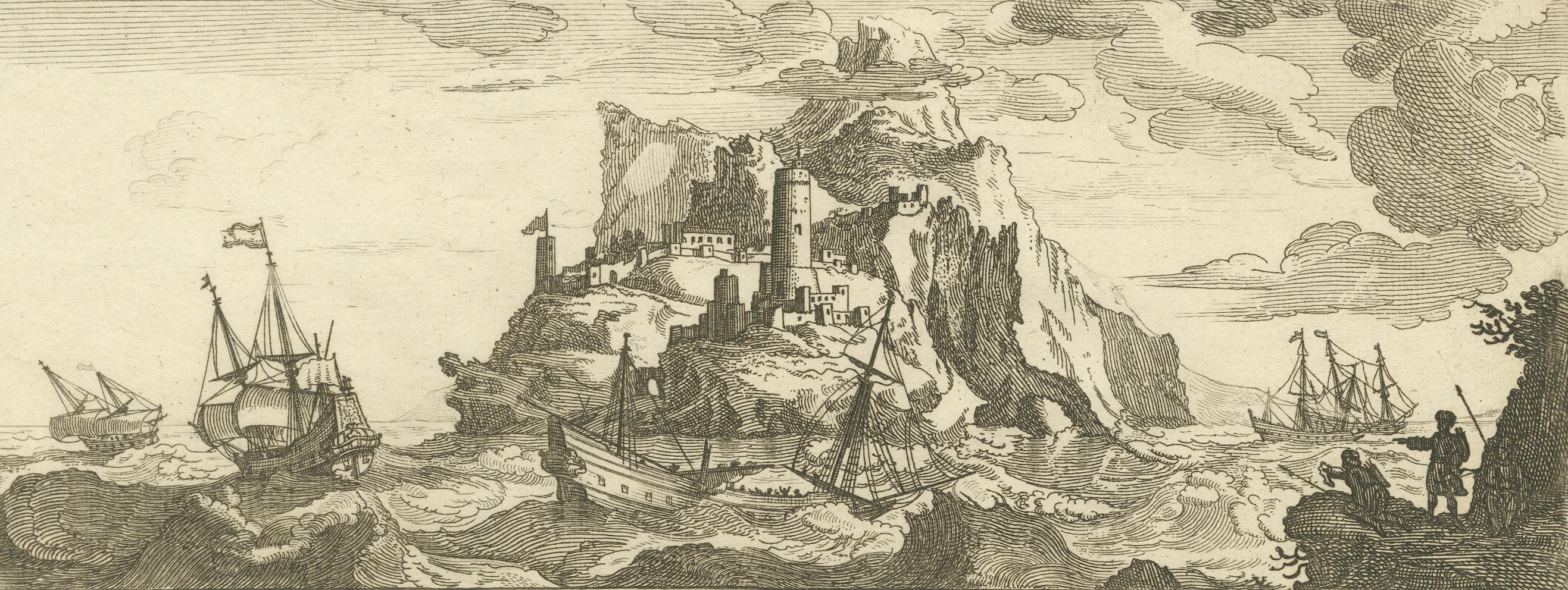 Isla fortificada en el archipiélago Egeo con barcos en el mar, hacia 1680 Papel en venta