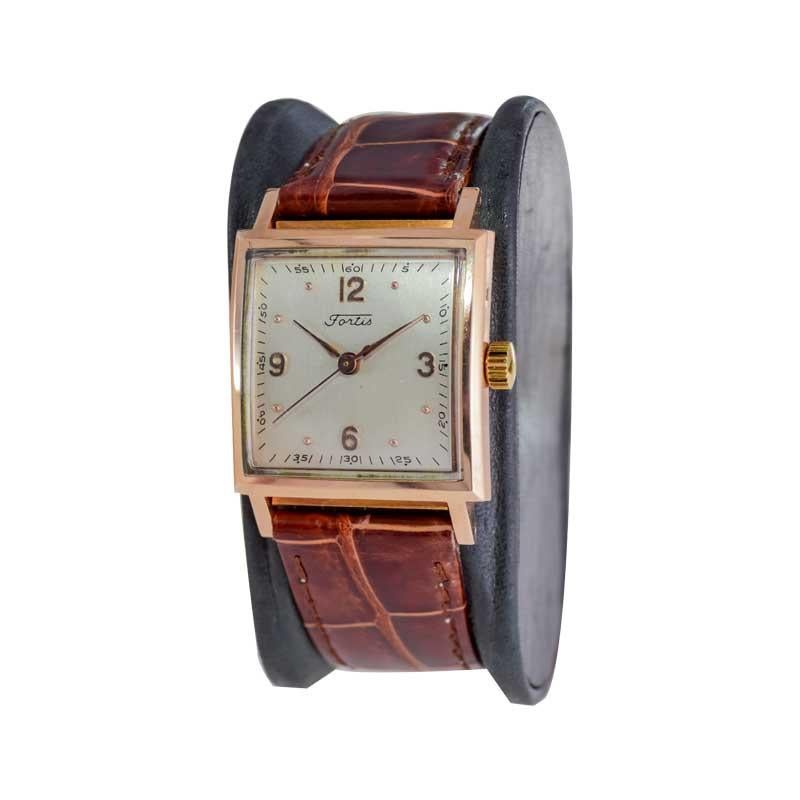 Fortis 18kT. Rose Gold Art Deco Watch with Original Dial and Hands from 1950's For Sale 3