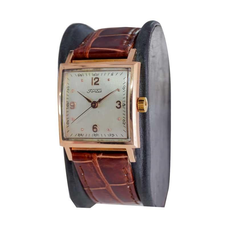 Fortis 18kT. Rose Gold Art Deco Watch with Original Dial and Hands from 1950's For Sale 4