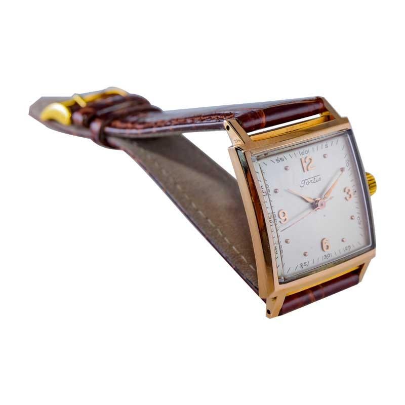 Fortis 18kT. Rose Gold Art Deco Watch with Original Dial and Hands from 1950's For Sale 5