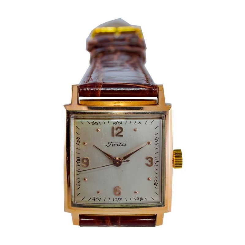 Fortis 18kT. Rose Gold Art Deco Watch with Original Dial and Hands from 1950's For Sale 6