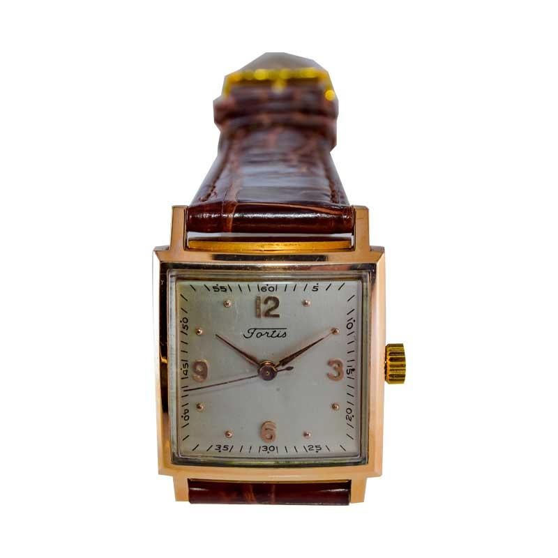 Fortis 18kT. Rose Gold Art Deco Watch with Original Dial and Hands from 1950's For Sale 7