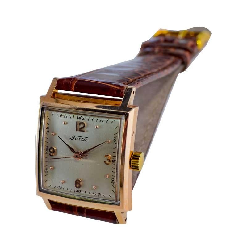 Fortis 18kT. Rose Gold Art Deco Watch with Original Dial and Hands from 1950's For Sale 8